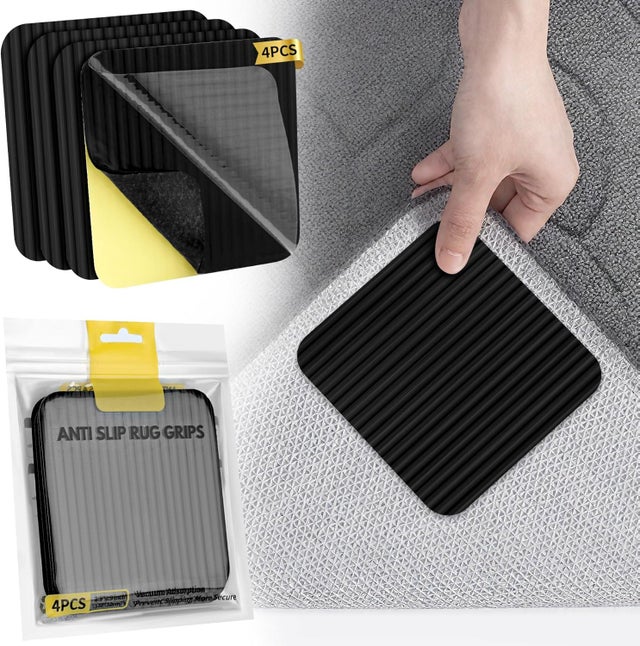 Alfombrilla antideslizante, para cocina, dormitorio, sala de estar, baño – 10 cm x 10 cm (Negro)