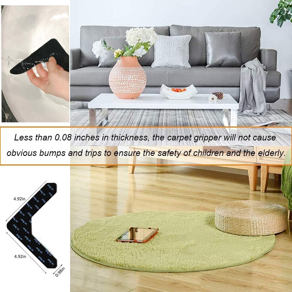 8 Fixadores de Tapete Antiderrapantes – Reutilizáveis, Laváveis ​​– Cantos Antirrugas para Pavimentos de Madeira/Azulejo - 2