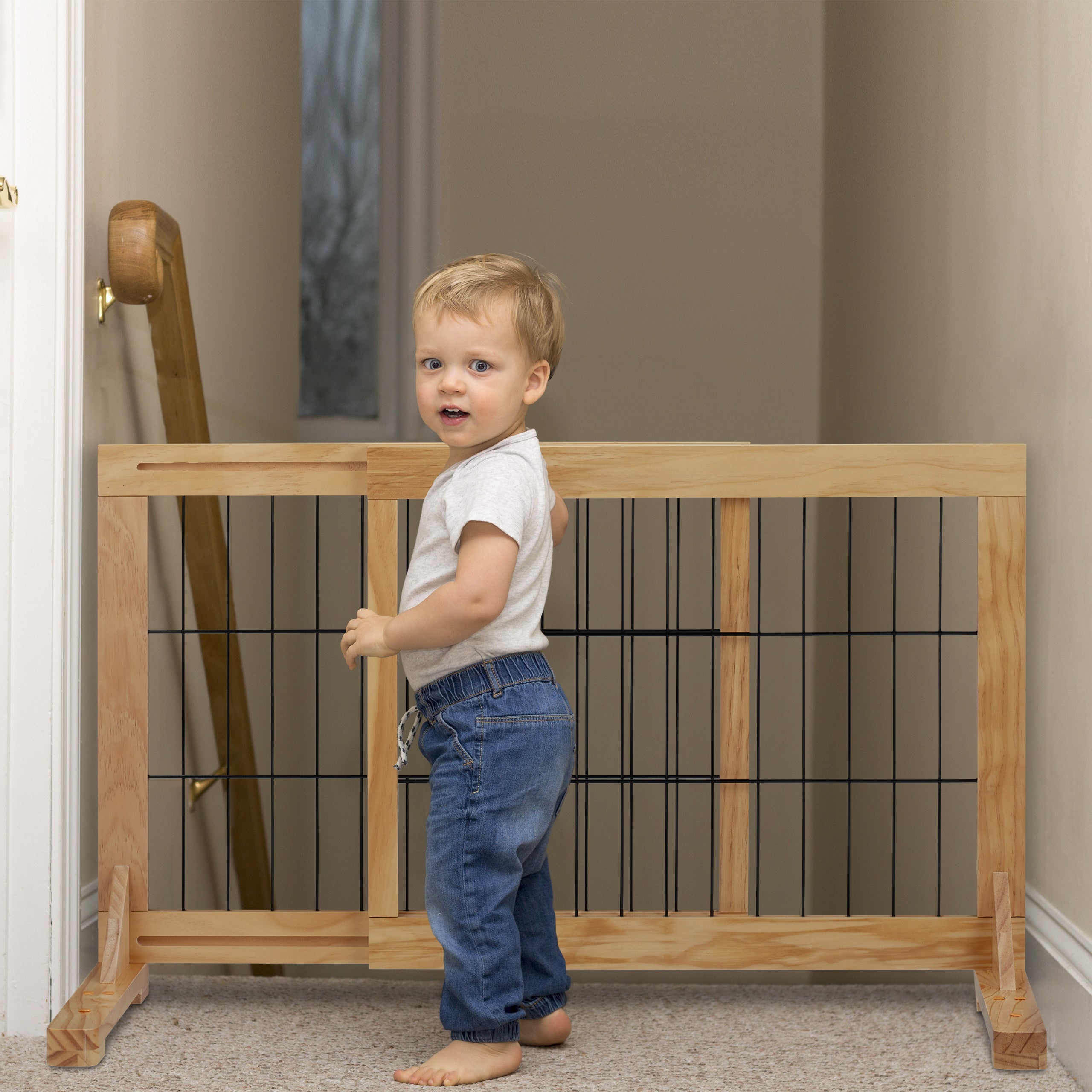 Barrera De Seguridad Para Niños Y Mascotas Relaxdays - Plegable, 70x154x30 Cm, Marrón, Sin Taladrar