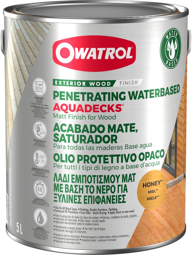 Saturateur bois à l'eau Owatrol AQUADECKS® Miel (ow24) 5 litres