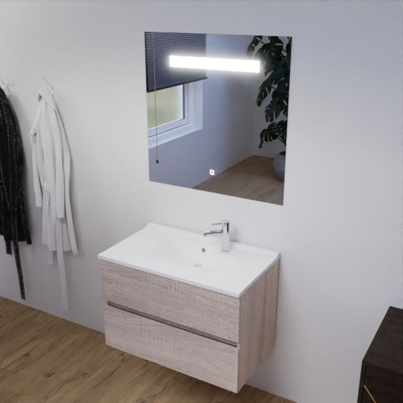 Meuble salle de bain 80 cm ROSALY avec plan vasque et miroir Elégance ht80- Bois- Plan vasque en Résine - 6