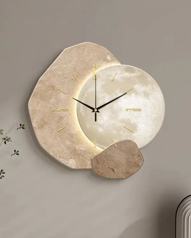 Horloge murale silencieuse ZAEWRYE, design sobre effet pierre,Éclairage d'ambiance USB,idéale pour la salle à manger, le bureau ou la chambre,40 cm