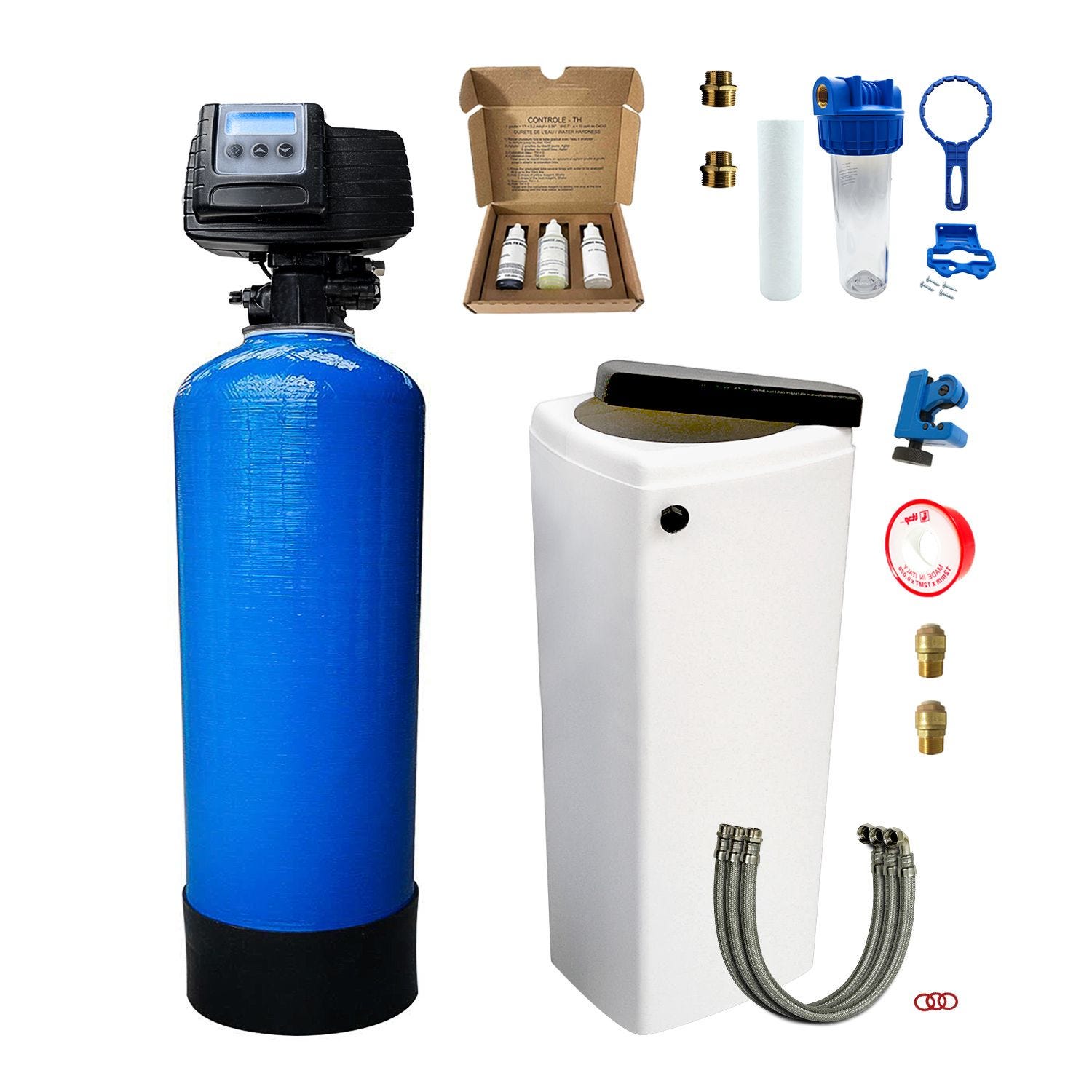 Adoucisseur d'eau bi bloc 50L Fleck 5600 SXT complet avec accessoires Adoucisseur d'eau bi bloc 50L Fleck 5600 SXT complet avec accessoires