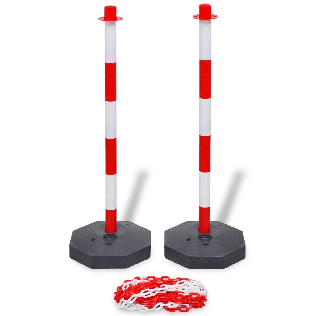 Set 10 Paletti Segnaletici Con Catena 10 Mt | Parcheggio E Delimitazione | PVC Bianco/Rosso - Foto 2