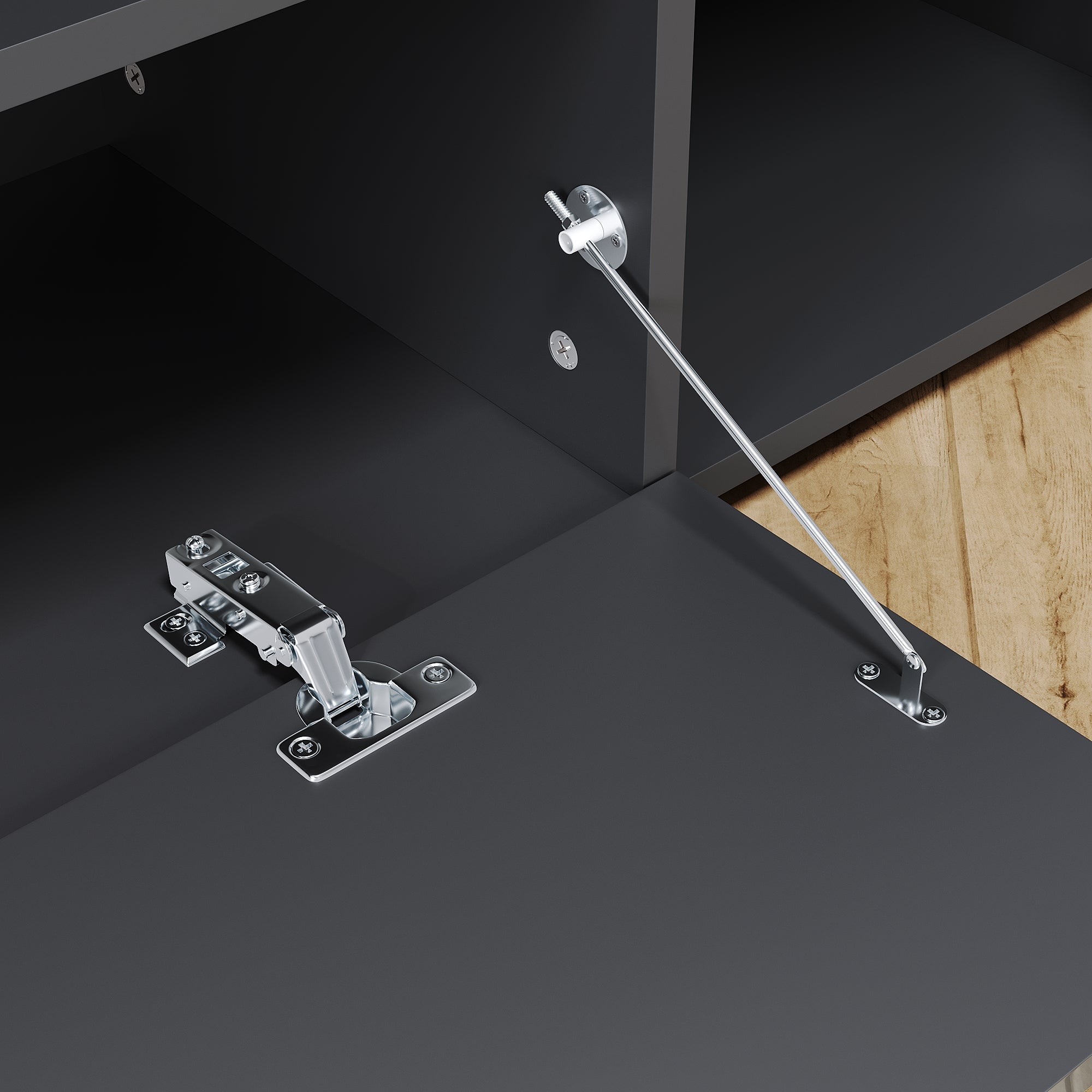 SIRHONA Meuble TV LED Rangement Moderne Sans Poignées + Etagères en Verre + Noir + 180 cm - 4