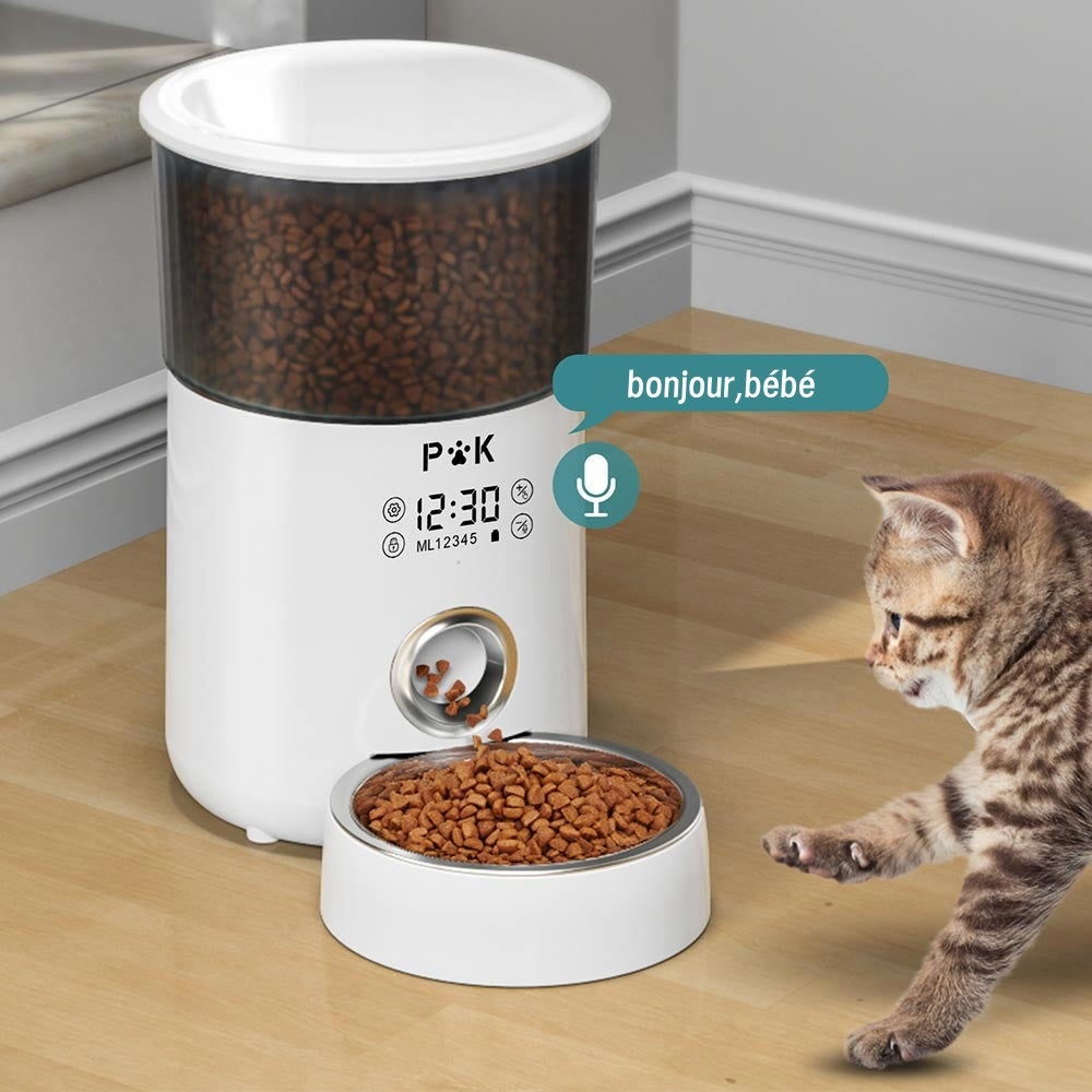 4L Distributeur de croquettes automatique écran tactile Distributeur de nourriture pour animaux Mangeoire automatique pour chat enregistrement vocal - 2