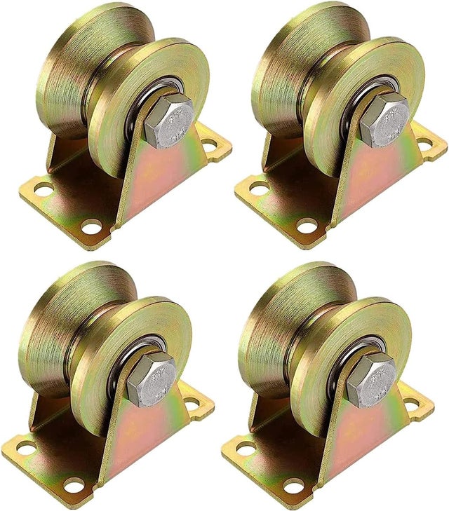 Lot de 4 Poulies de Levage - Roues avec Gorge V, Capacité de Charge 210 kg, Pour Levage et Mouflage sur Rail ou Portail Coulissant