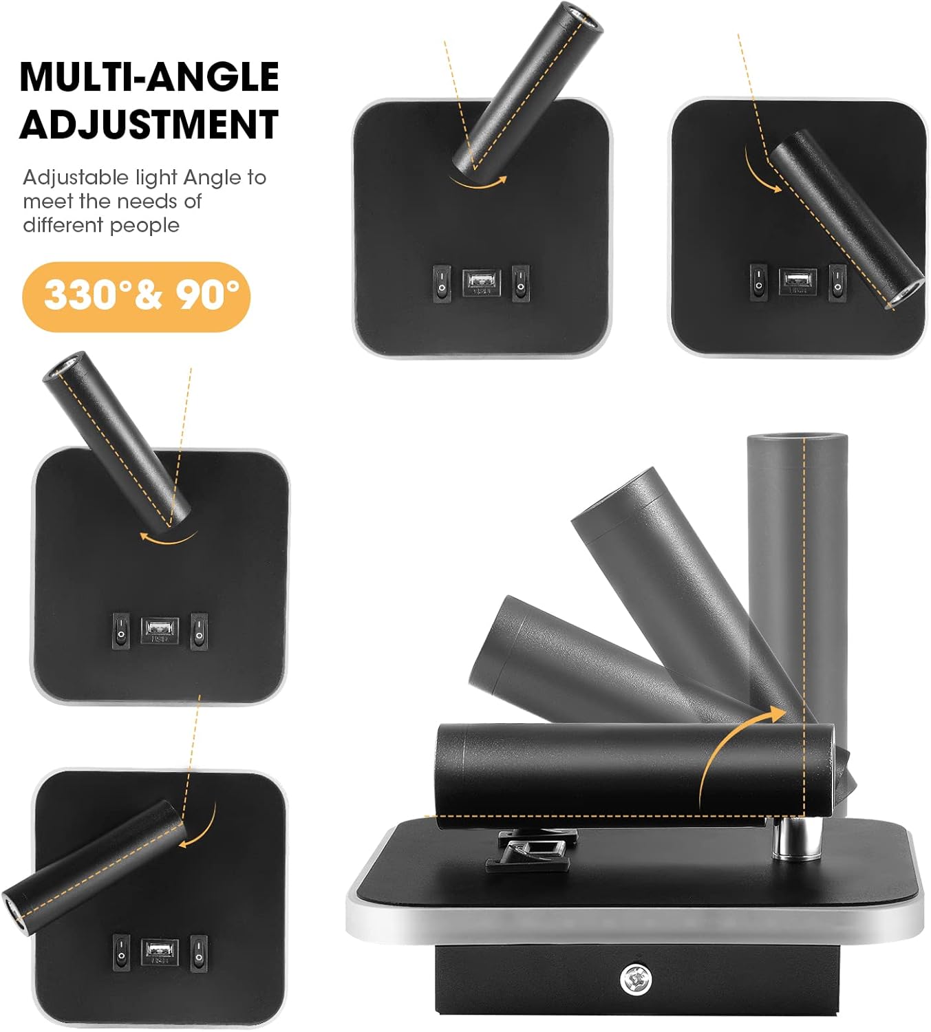 (2 pièces) Applique murale d'intérieur LED, lampe de chevet avec interrupteur, applique murale rotative à 360°, lampe de lecture 3000K - 2