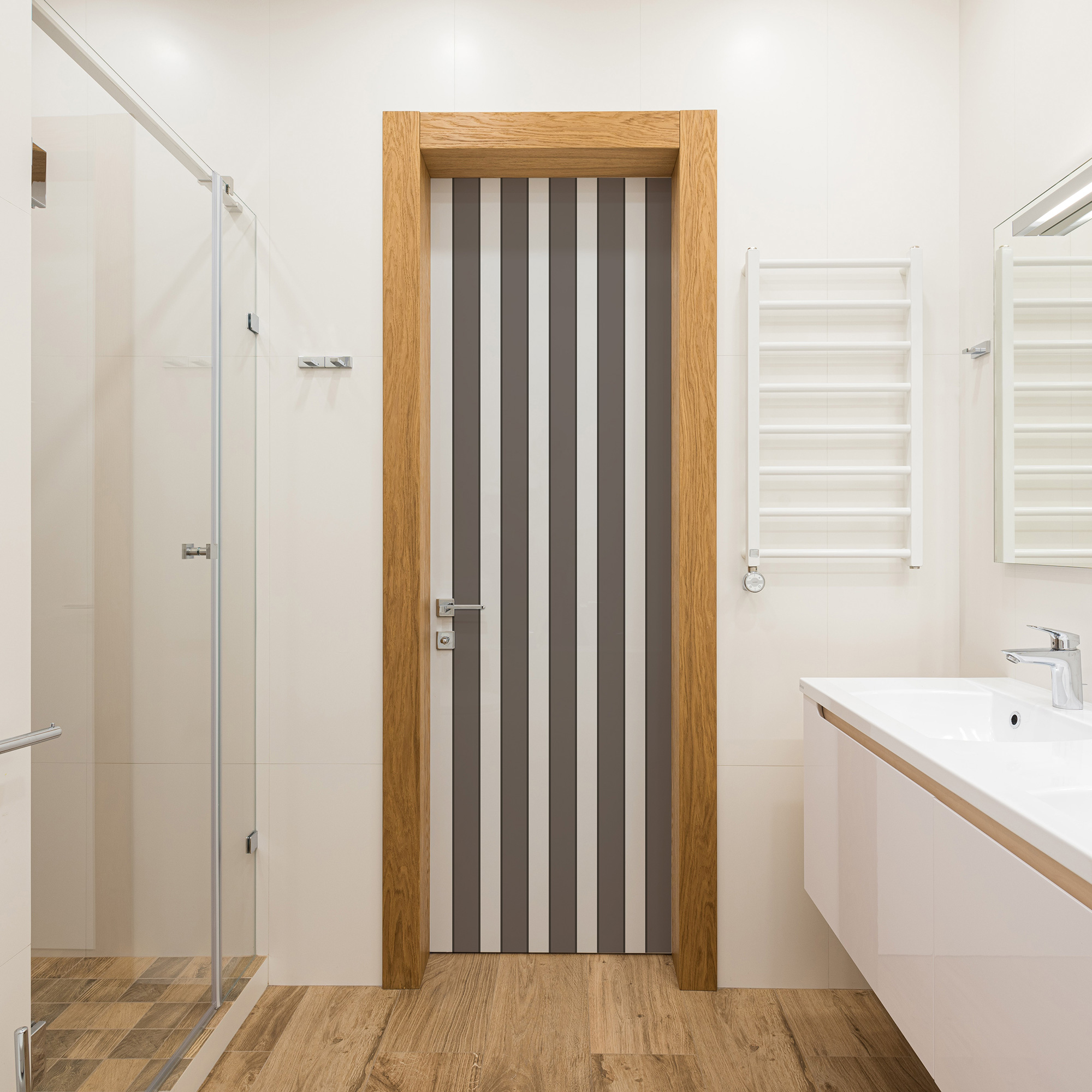 Vinilo para puerta vintage taupe, rayas modernas, 204 cm x 60 cm