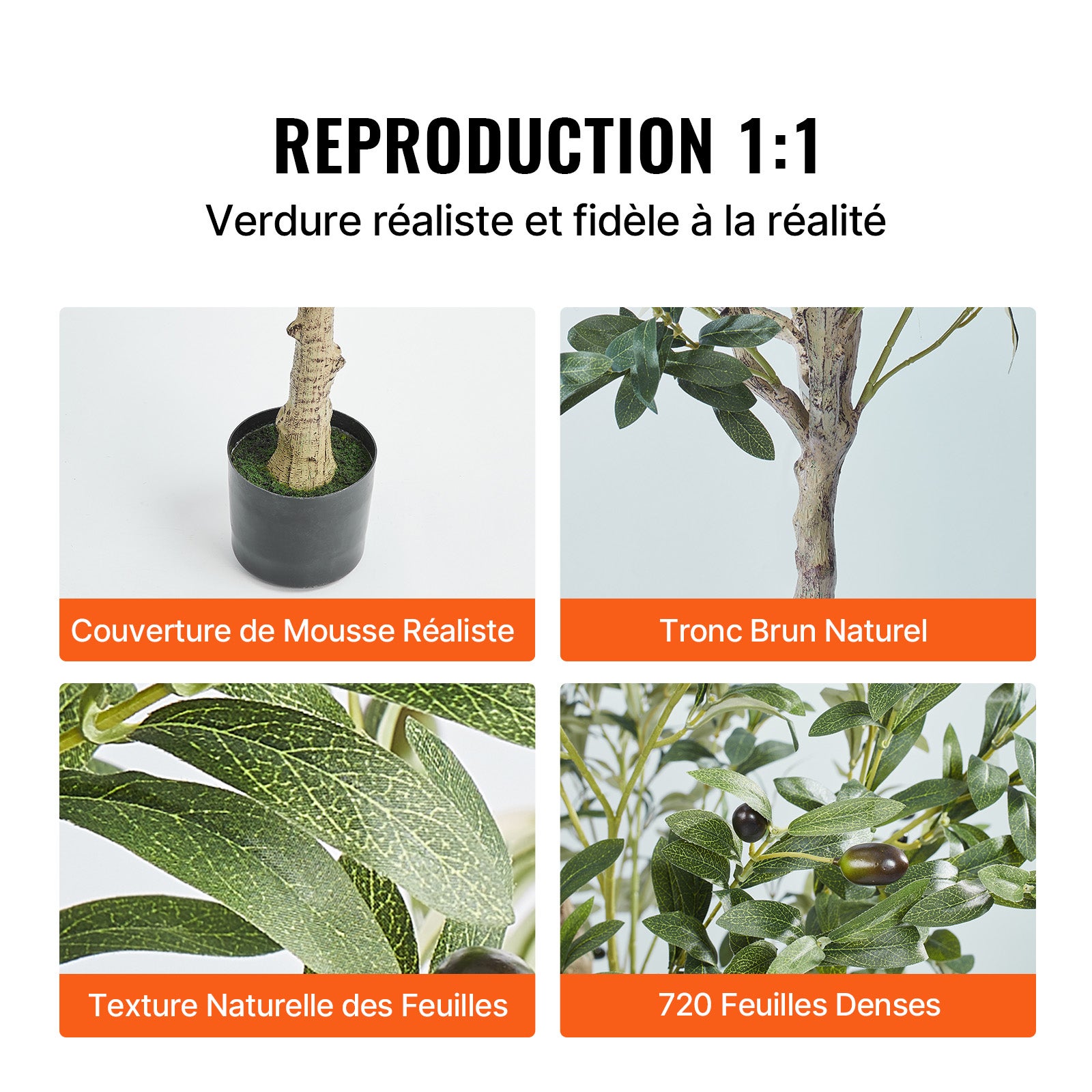 Arbre Olivier Artificiel 155 cm VEVOR, Plante Décorative en PE Réaliste à Branches Ajustables avec Pot, Entretien Facile, pour Maison Bureau Hôtel - 4