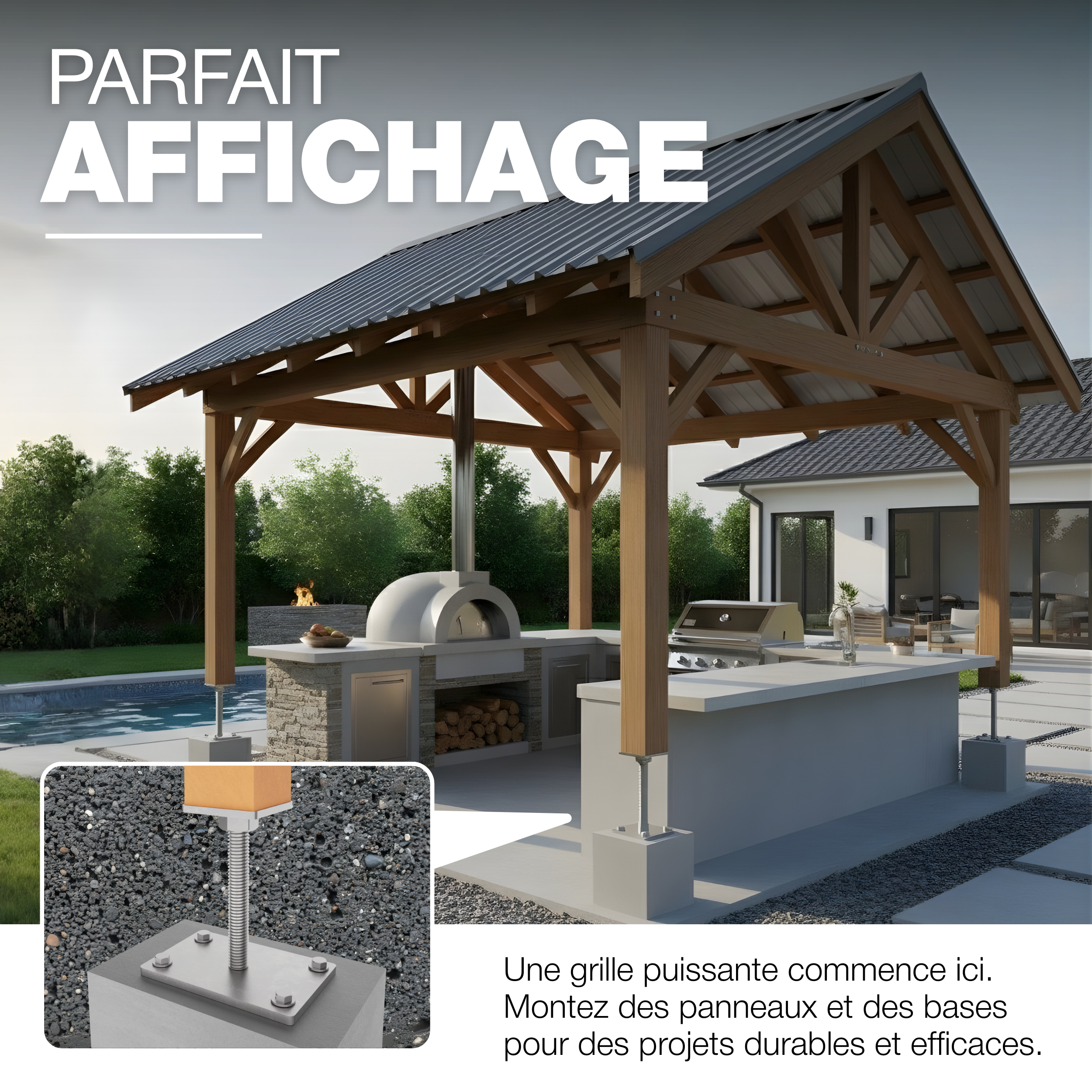 Support de poteau Galvanisé à chaud 100 x 100 mm | 50 - 230 mmhauteur reglable platine bois pied clôture GeZu Impex - 5