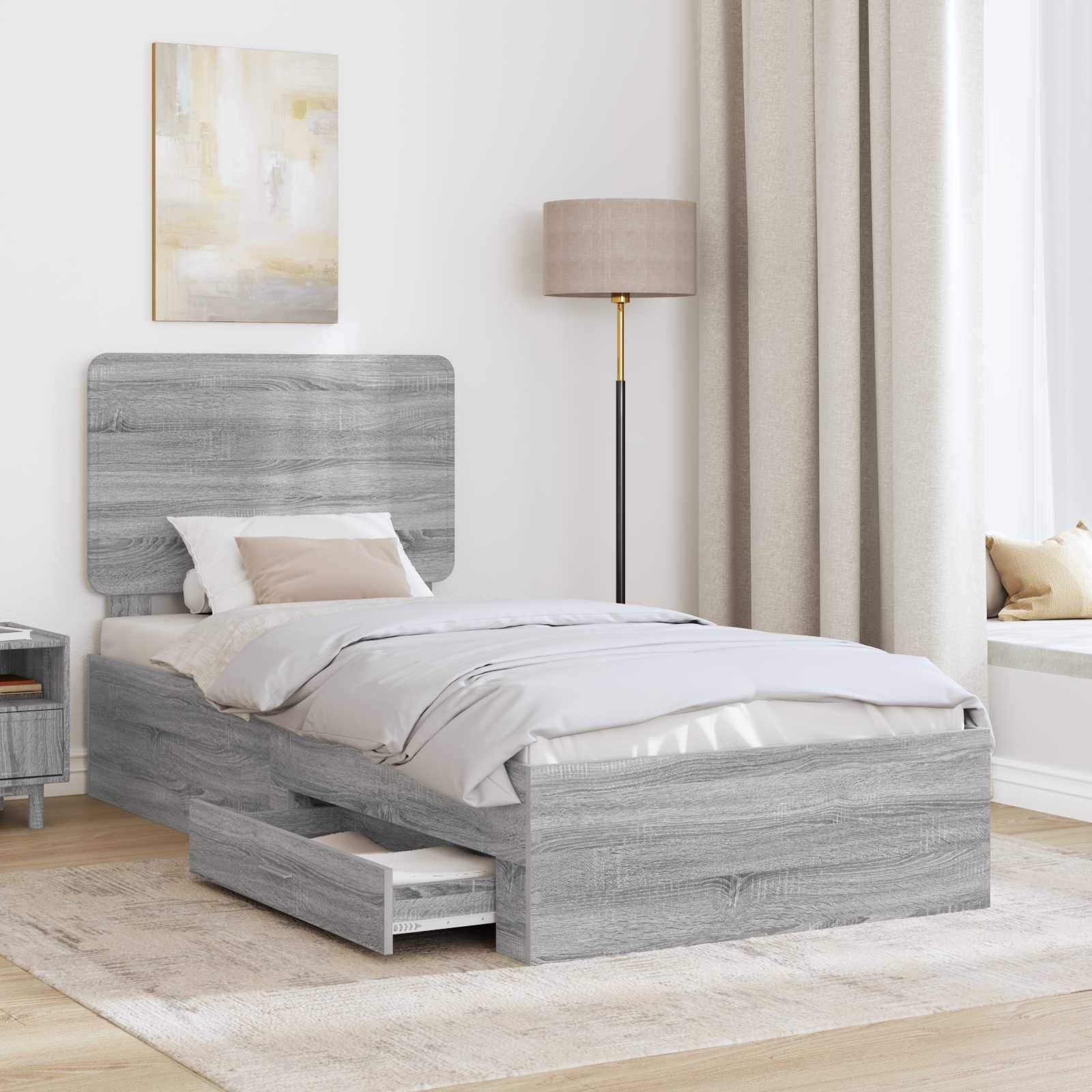 Cadre de lit gris en panneau de bois pour la chambre, 75 × 190 cm - 3