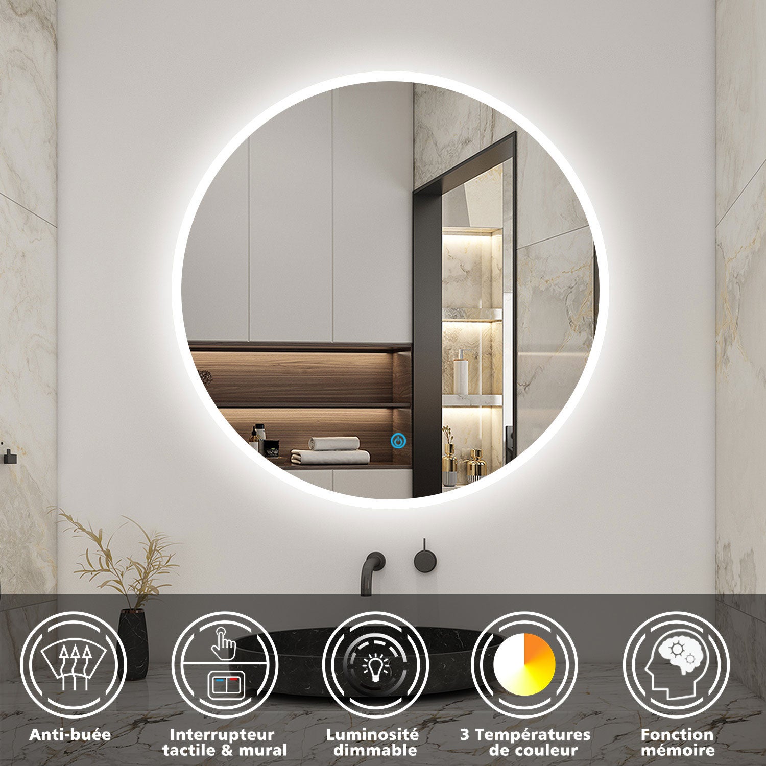 Drfeify Miroir de salle de bain à LED 80x50 cm 85816 - Cdiscount Maison