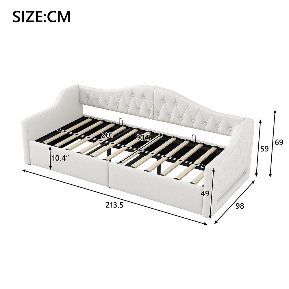 Rozkładana sofa 90 x 200 cm, z paskiem LED, hydraulicznym schowkiem, kolor beżowy - 4