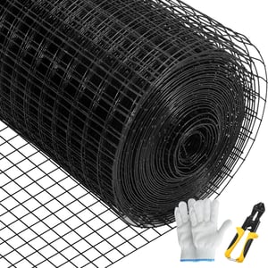 VEVOR Grillage métallique 122x1524 cm treillis en acier galvanisé enduit vinyle calibre 16 maille avec pince coupante paire gants tissu clôtures,noir