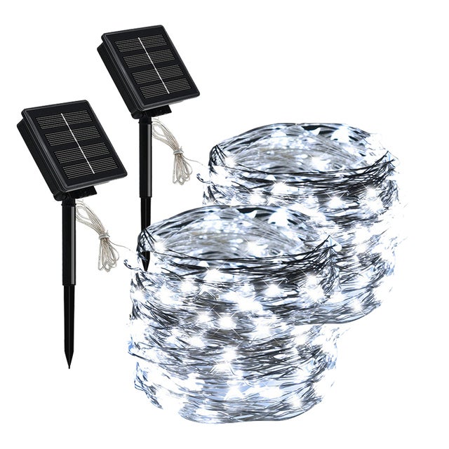 2 sztuki 20 m 200 LED 8 trybów Solar Garland Light Wodoodporna zewnętrzna girlanda świąteczna do dekoracji ogrodu - białe światło
