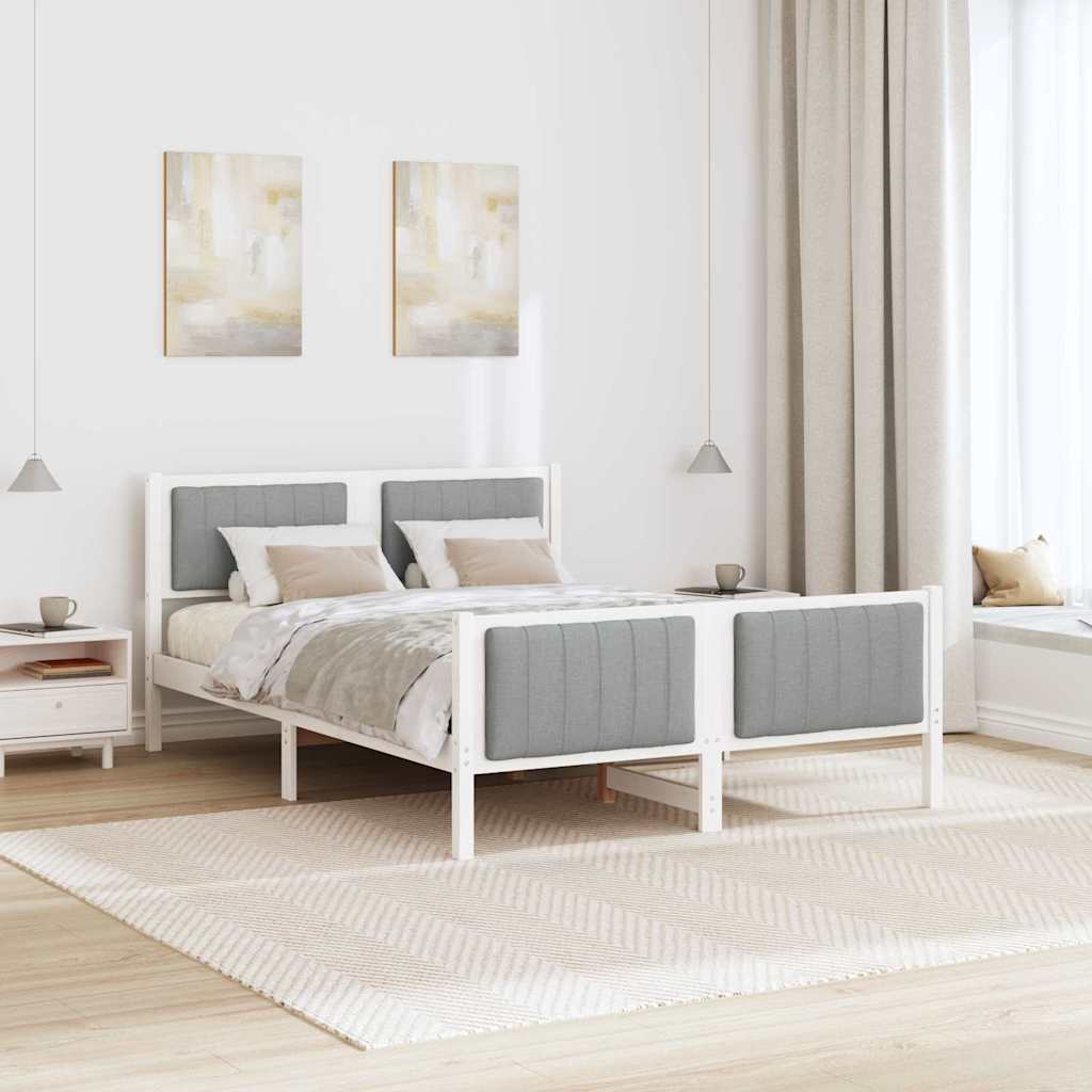 Cadre de lit avec tête de lit blanc et gris clair pour la chambre, 135 × 190 cm - 4