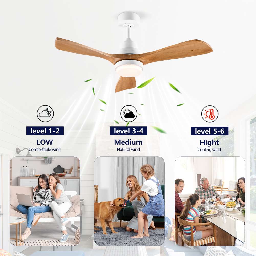 Ventilateur de plafond 107cm avec lumière et télécommande, intérieur/extérieur, 3 pales, style moderne, terrasse salon ferme - 6