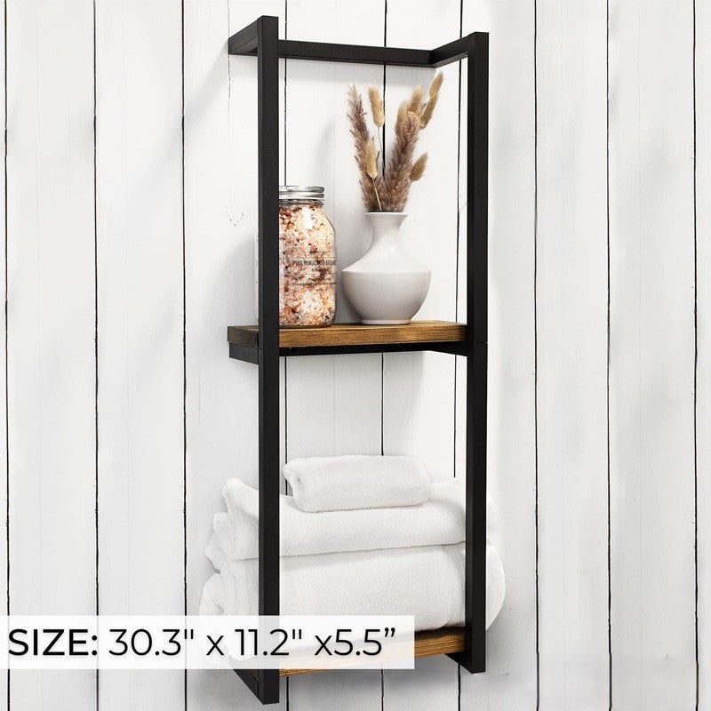 Porte-Serviettes Moderne pour Rouleaux - Étagère Murale Salle de Bain Métal avec Plateau Bois 11x5.5x30 Pouces Noir - 3