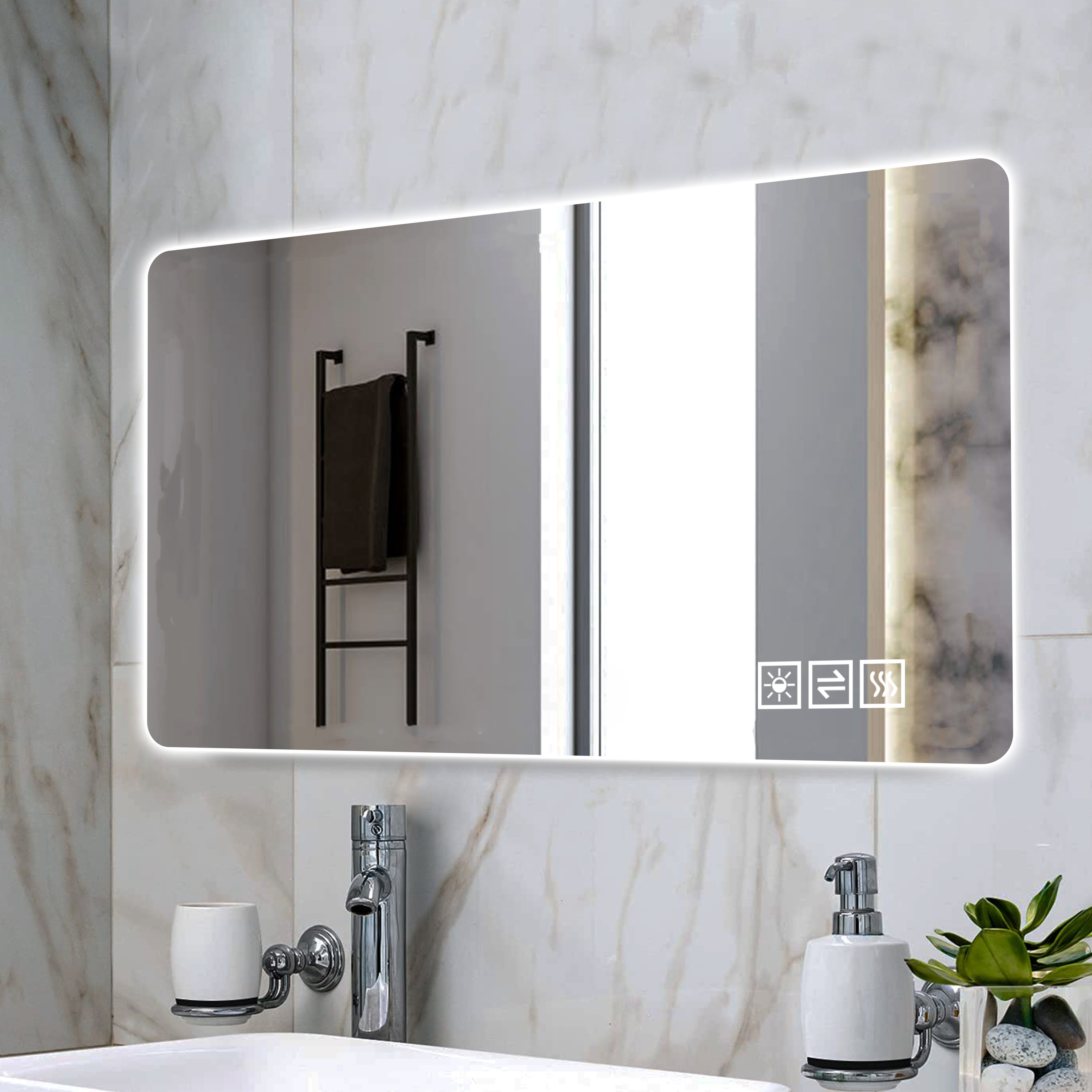 Miroir LED tactile 120x60 cm, 3 températures de lumière, en verre+métal, argent - 7