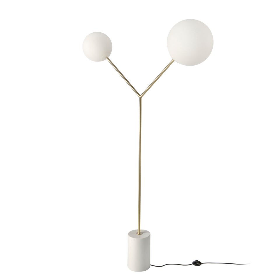 Lampa podłogowa z białego marmuru, pozłacanej stali i białego szkła 111 x 35 x 192 cm