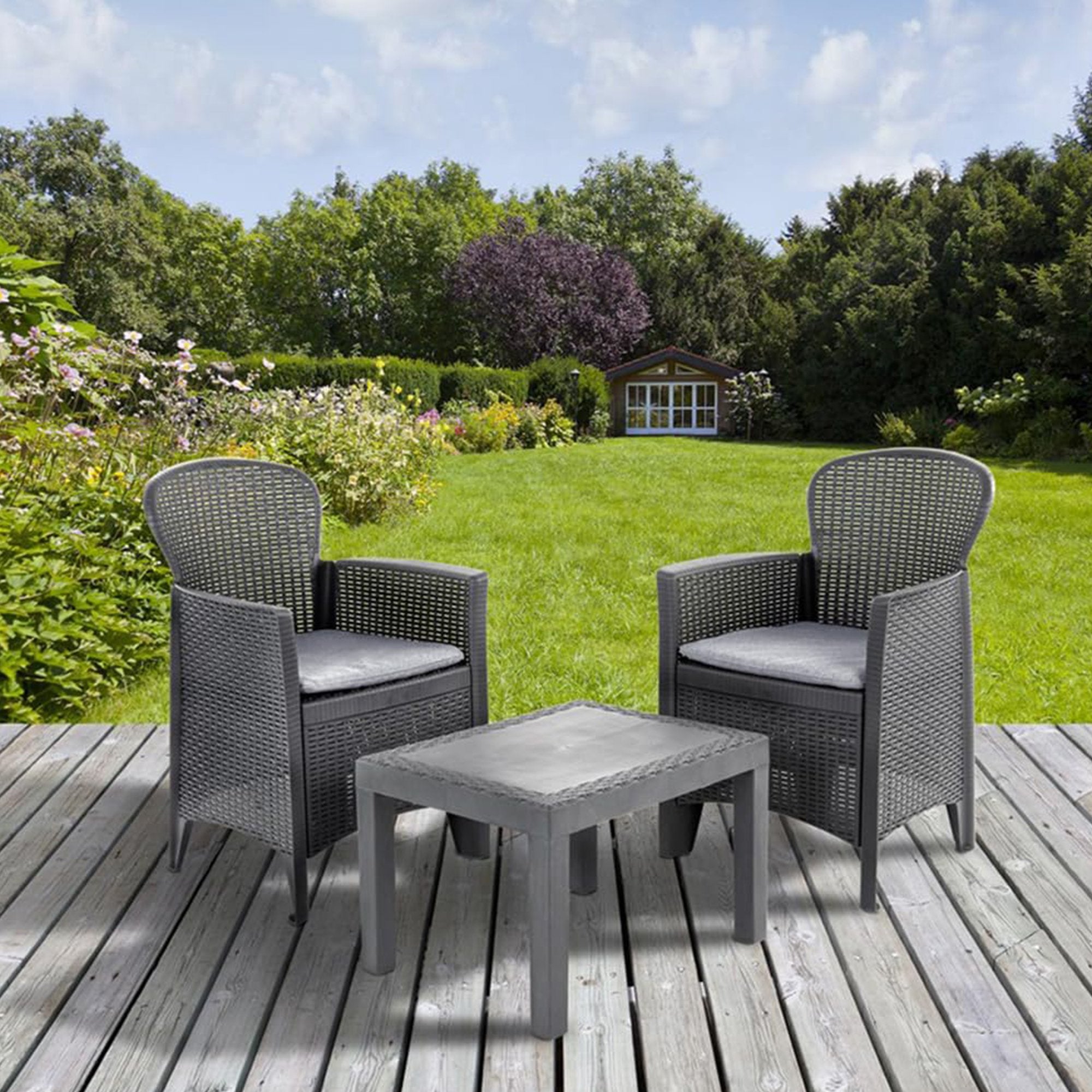 Salon intérieur et extérieur composé de : 2 fauteuils et 1 table basse, avec 2 coussins, Made in Italy, couleur Anthracite - 2