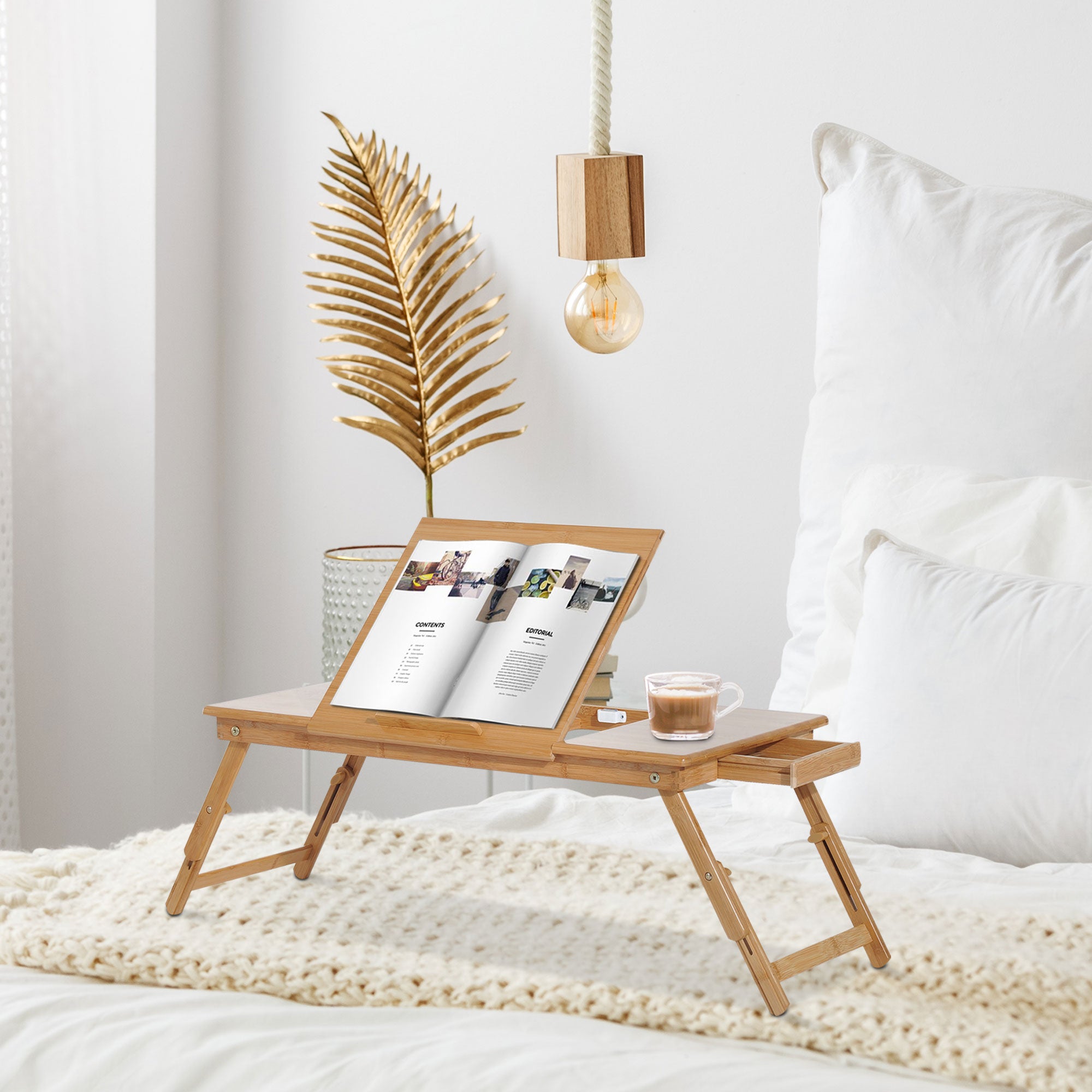 Support pour ordinateur portable en bambou, plateau de lit, table de ...