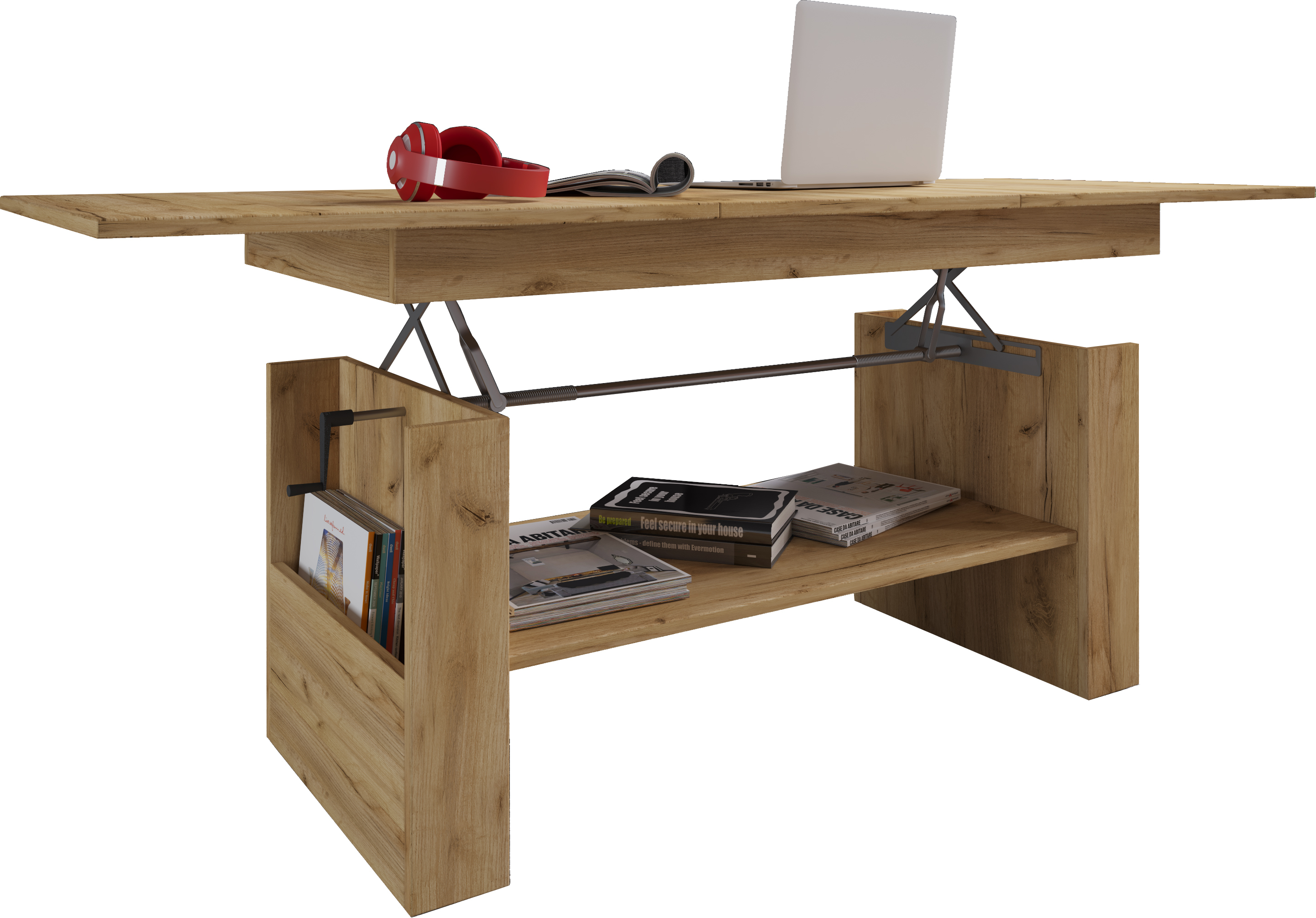 VCM Tavolino Da Salotto Kobila – Legno, Bianco, 115x58x52 Cm Con Ripiani Laterali