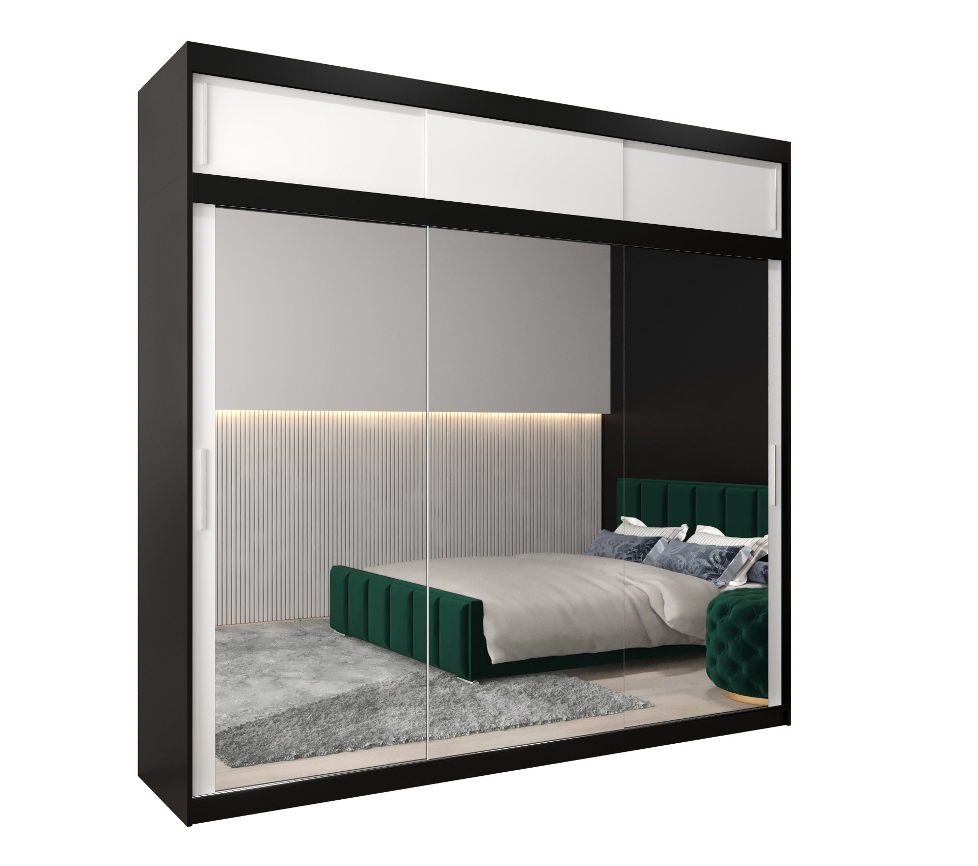 Szafa przesuwna z nadstawką garderoba TOKYO 3 250 x 62 x 240 cm Czarny + Biały - Abiks Meble