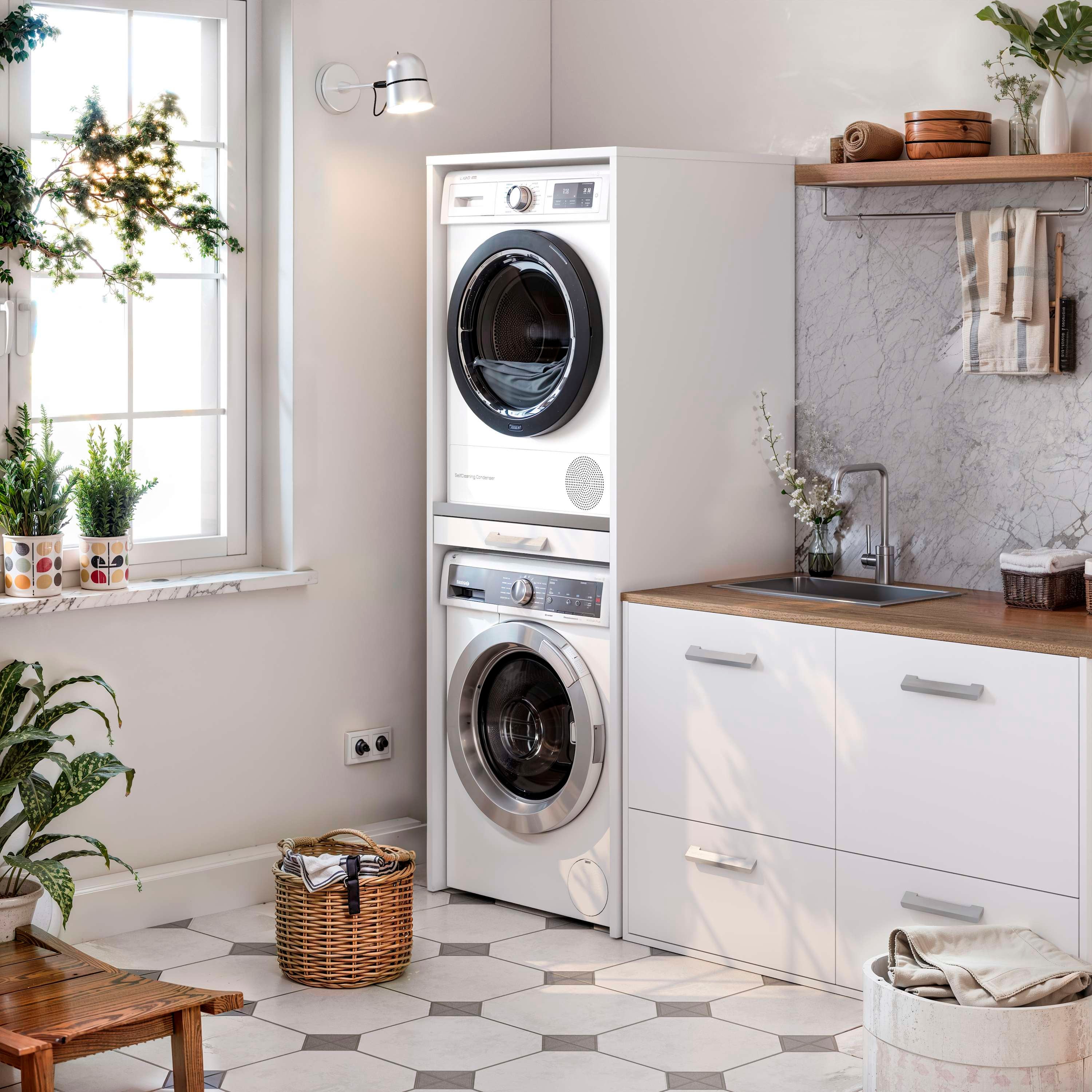 Mueble columna para lavadora y secadora apilables T-BATH 67,2x187,5cm blanco - 2