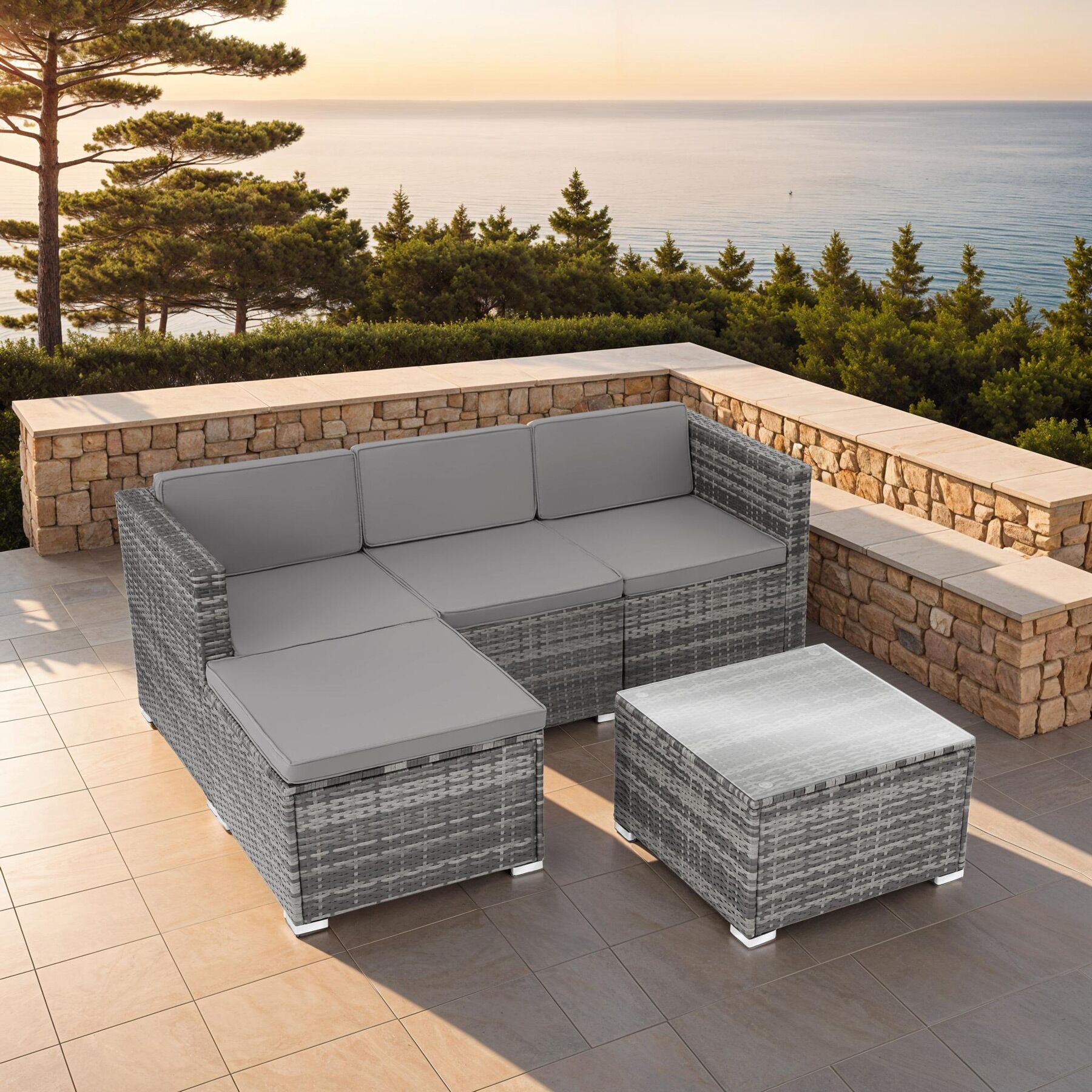 Salon bas de jardin en Acier Gris 4 personnes - 3