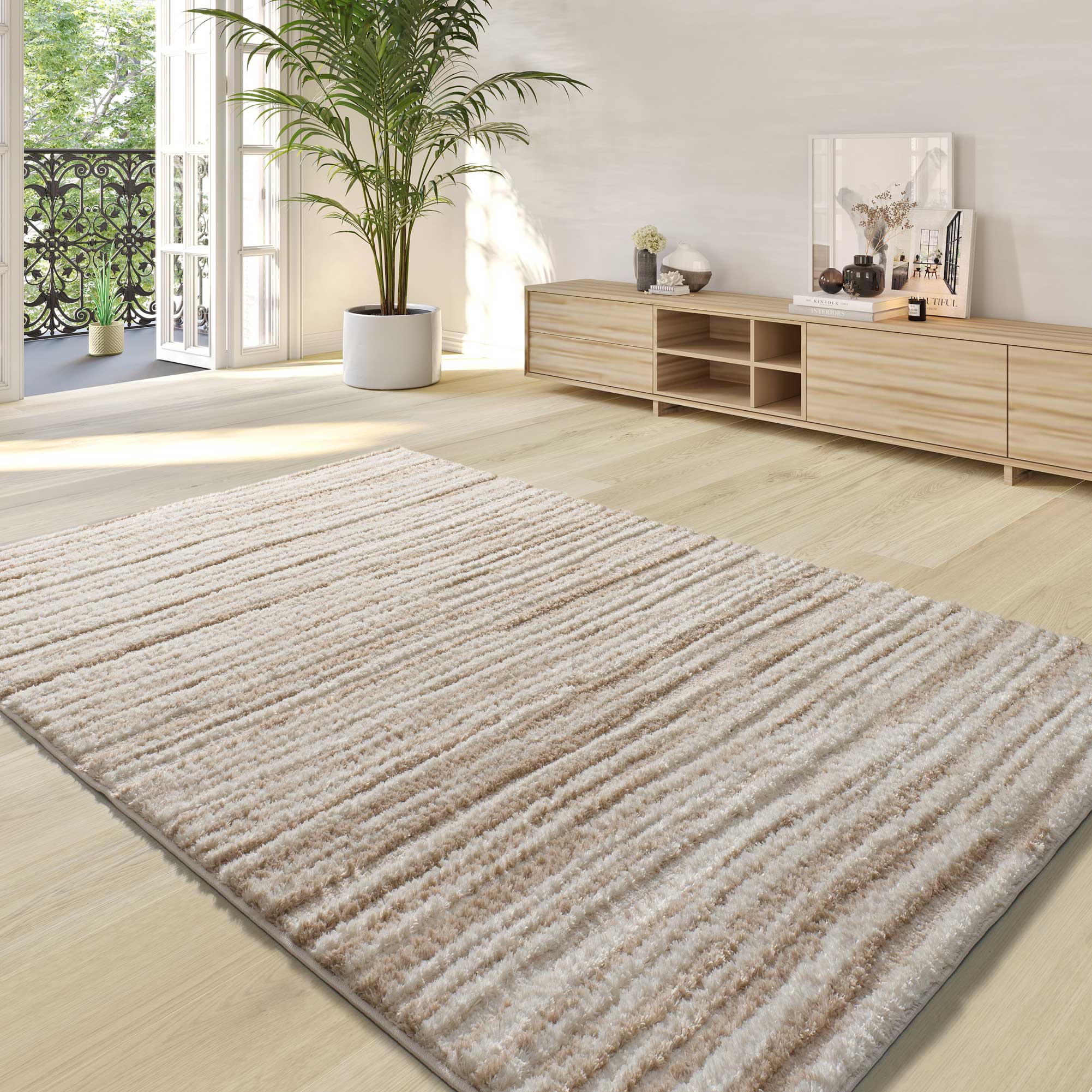 Prostokątny beżowy dywan do wnętrz 120 x 170 cm skandynawski LIMA - ATTICGO