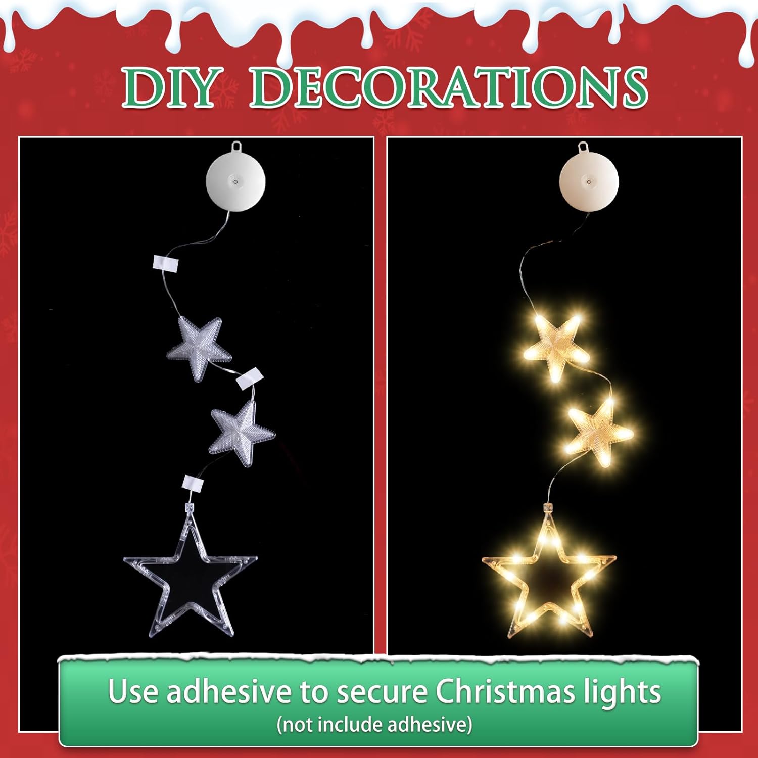Trois guirlandes lumineuses à ventouses pour Noël, lumière blanc chaud, pour sapins de Noël, cheminées et décorations intérieures/extérieures - 4