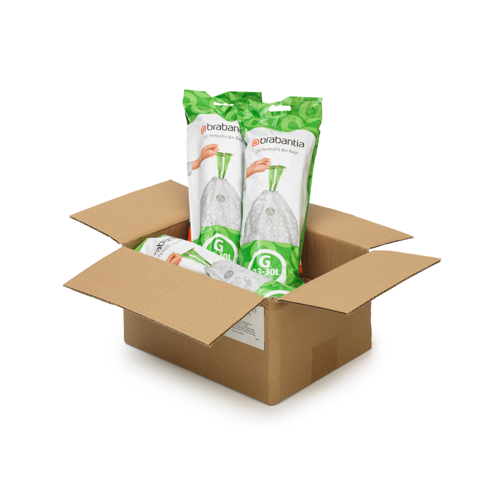 Brabantia Sac poubelle PerfectFit, code G, 23-30 litres, 120 sacs, ensemble de 6 rouleaux - White - 2