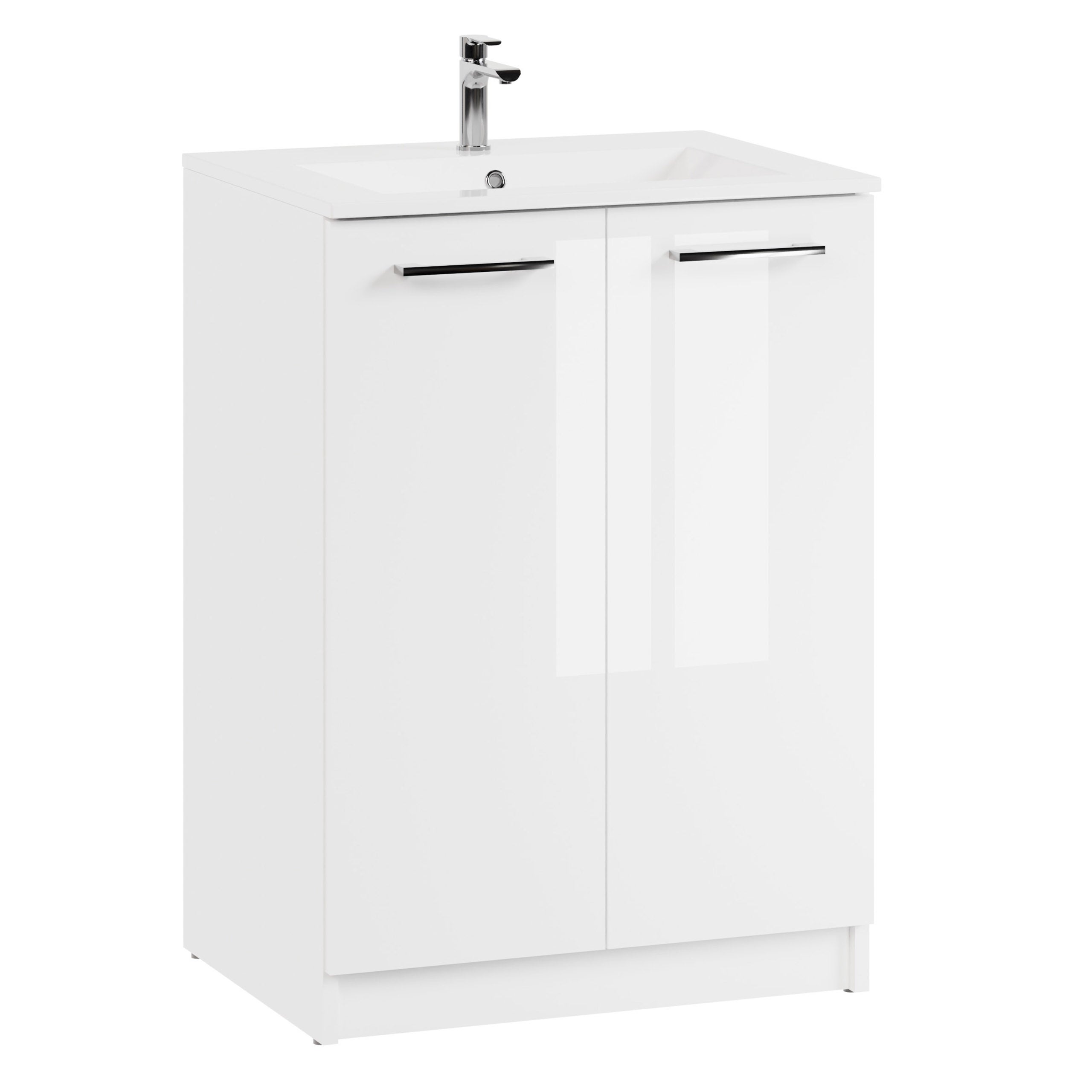 Szafka łazienkowa z umywalką stojąca pod umywalkę biała połysk zestaw 60 cm