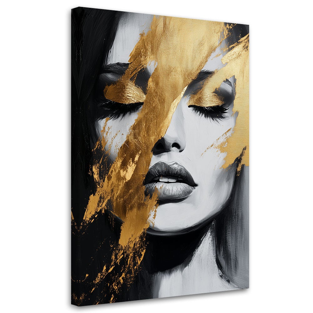 Obraz na płótnie, Złoty Portret Twarz Kobiety Glamour 80x120