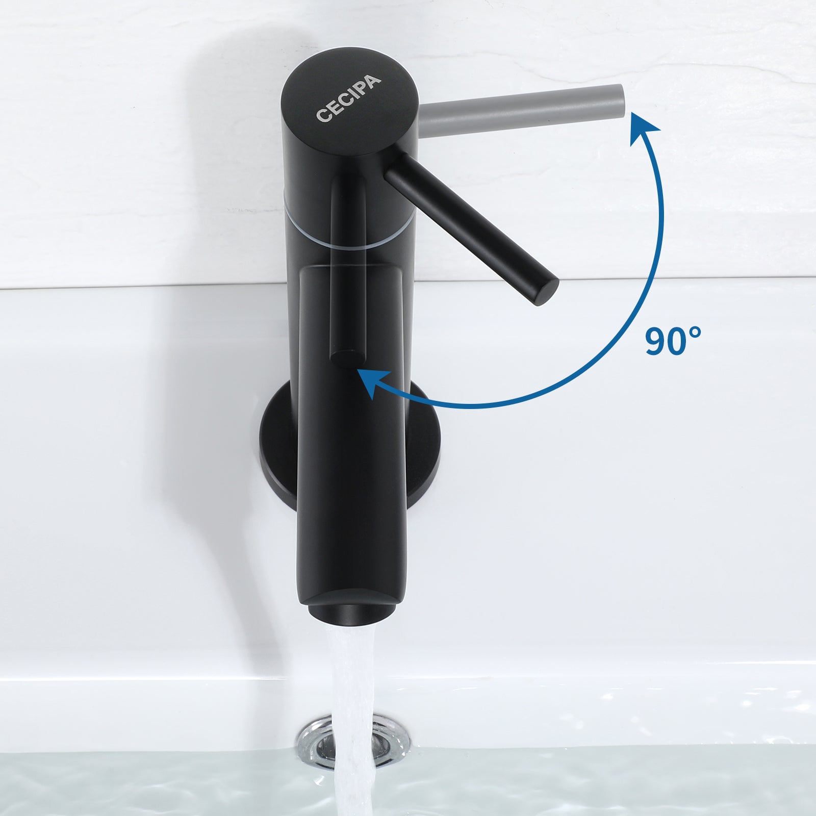 Cecipa max Robinet de lave-main Robinet de Lavabo, Robinet eau Froide, Robinet de Lavabo Noir, Avec Aérateur Remplaçable,EU Modèle - 2