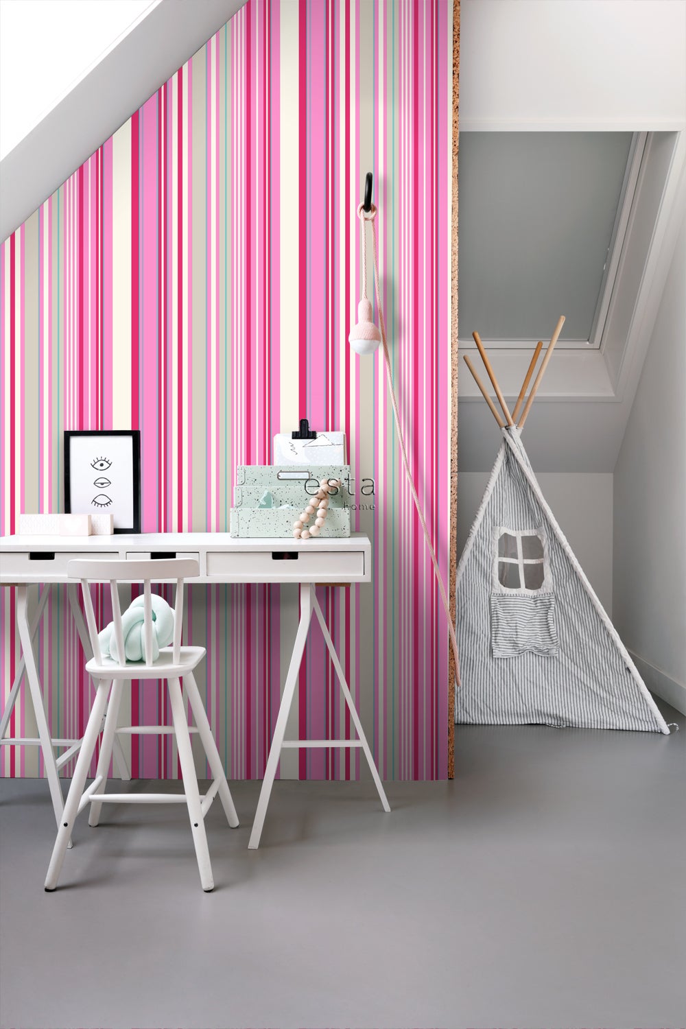 Tapeta paski różowymIturkusowym - 53 cm x 10.05 m - ESTAHOME - 3