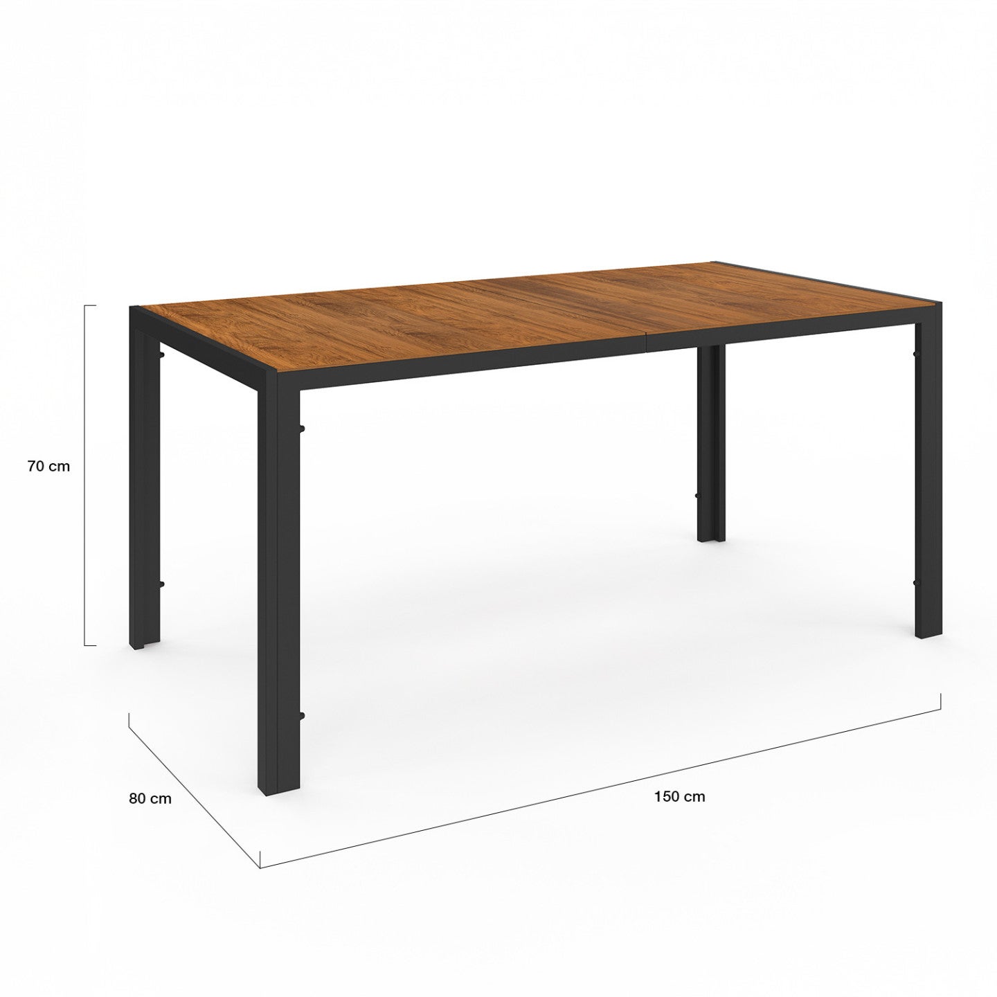 Salon de jardin NOUMEA table 150 cm plateau verre trempé effet bois et 6 chaises empilables noir et bois - 5