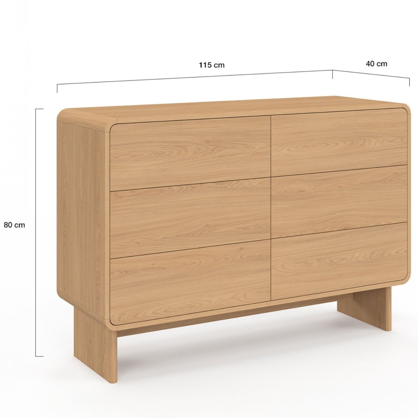 Commode 6 tiroirs CAPUCINE 115 cm façon hêtre design arrondi - 5