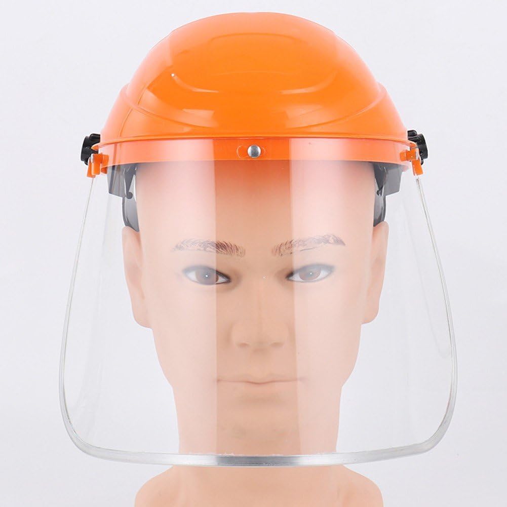 Écran facial de sécurité, visière légère et transparente avec serre-tête, la coupe, le débroussaillage et les travaux de construction, orange. - 2
