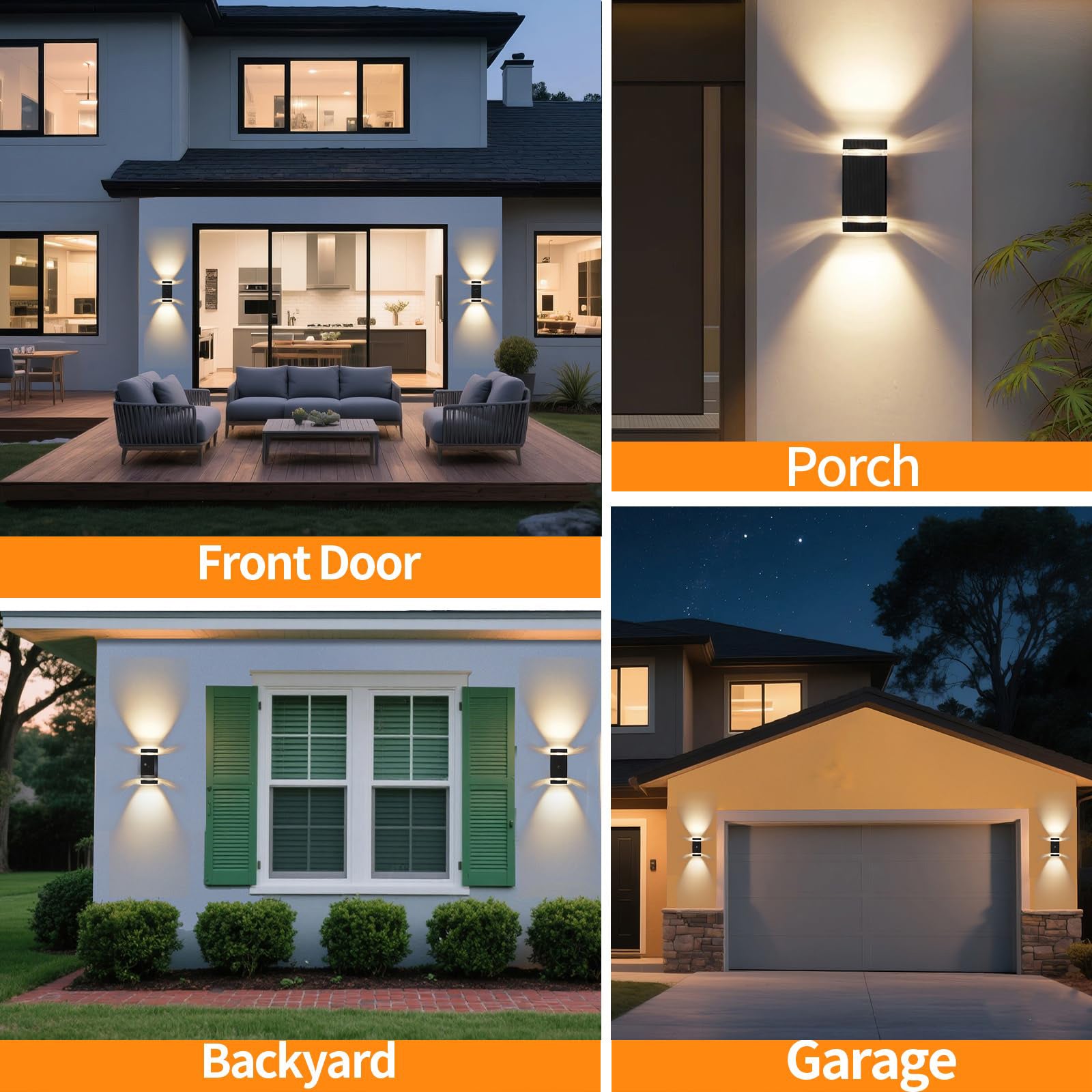 Set di 2 applique da parete moderne per esterni, in alluminio impermeabile, con luce dal basso verso l'alto, per verande e garage, 3000K (24*11cm) - 7