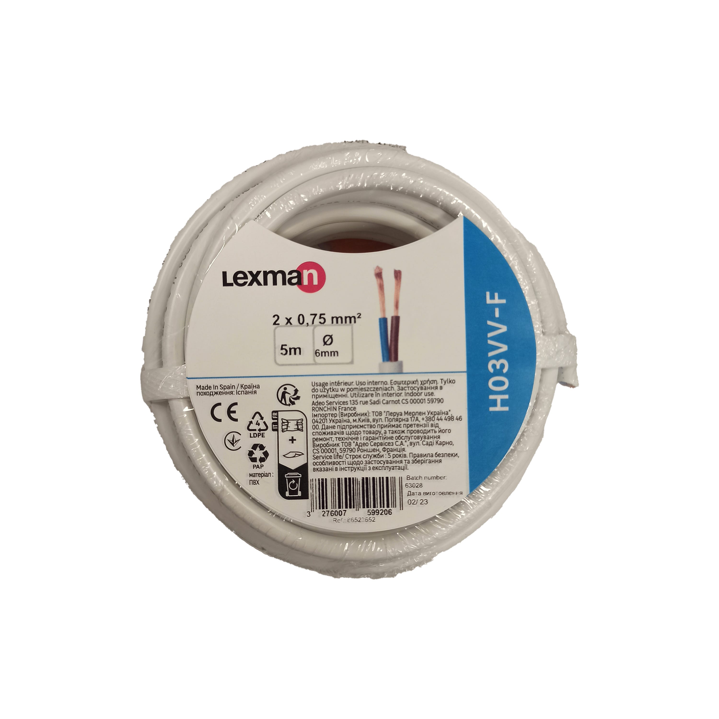 Cable eléctrico 2x0.75 mm² h03vvf L. 5m blanco - 4