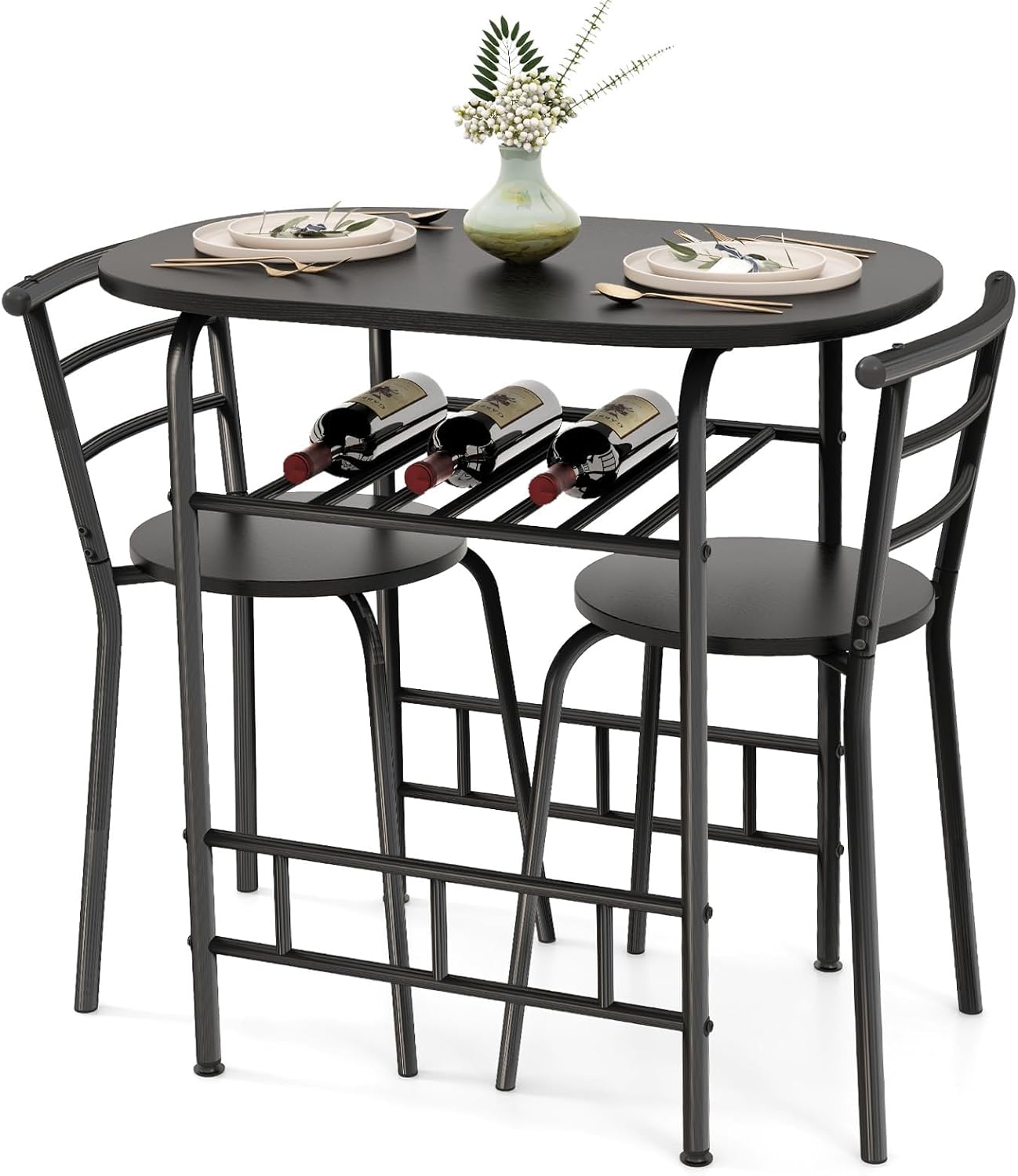 Set compatto di 3 pezzi tavolo da pranzo e sedie per 2 tavolo da cucina ovale