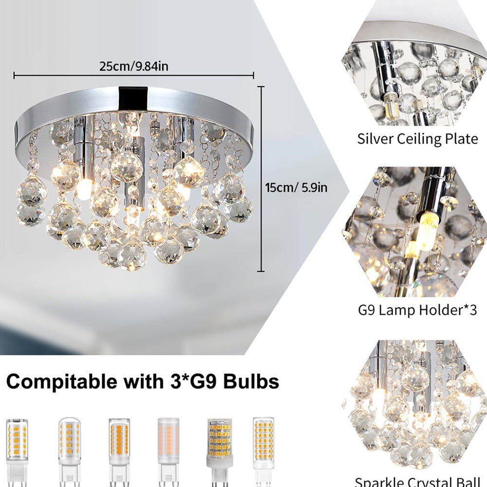 Lampadario a tre luci,lampadario di cristallo,decorazione per l'illuminazione della camera da letto,portalampada G9/luce calda,adatto per soggiorno - 5