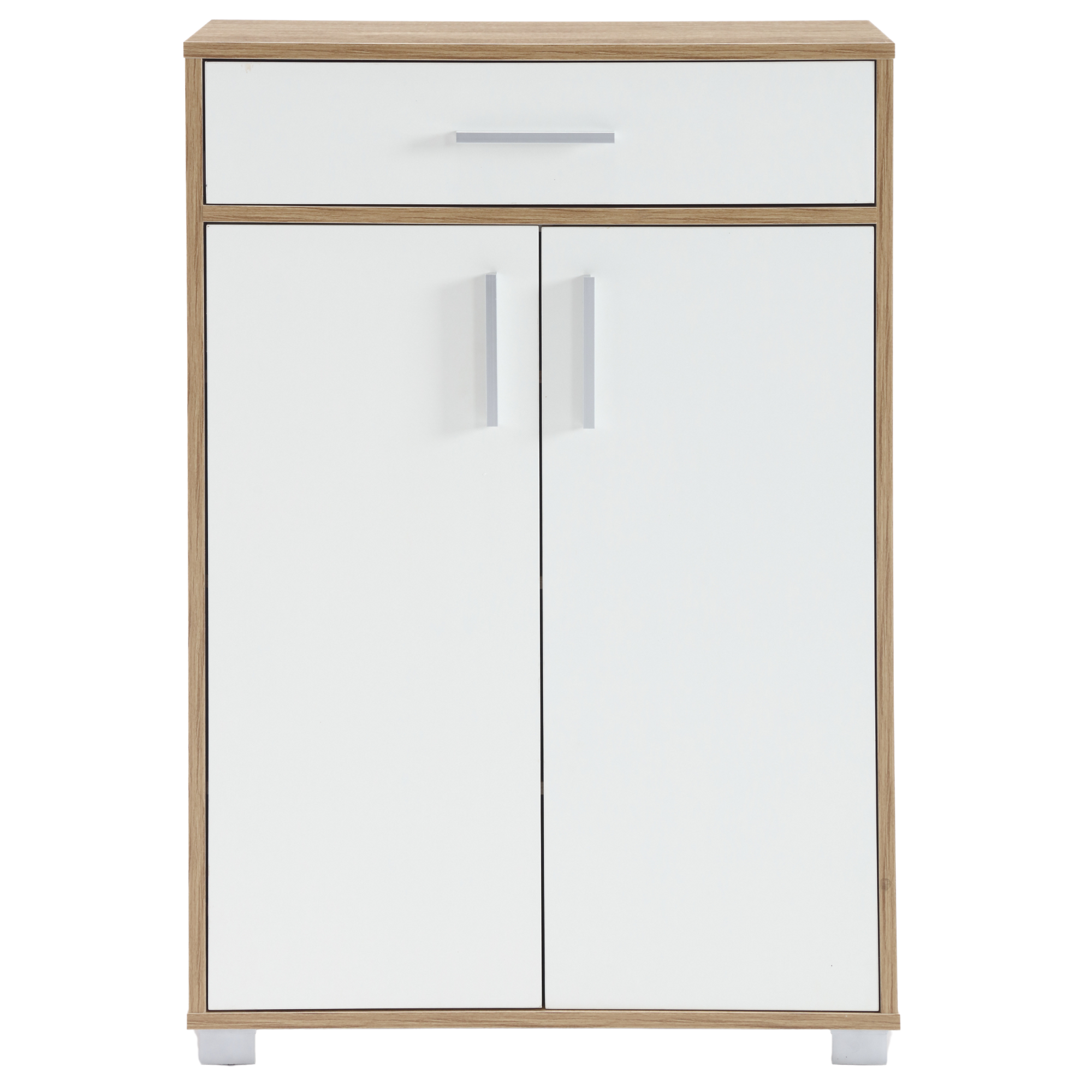 Meuble à chaussures peu encombrant 2 portes 1 tiroir 5 étagères 63 x 33 x 95 cm Meuble en bois Armoire d'entrée, design blanc et chêne - ZIK - 3