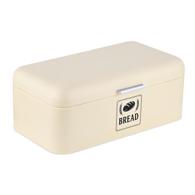Panera, caja de pan con tapa y asa, Al x An x Prof.: 17 x 42 x 24 cm, retro, metal, beige, Relaxdays