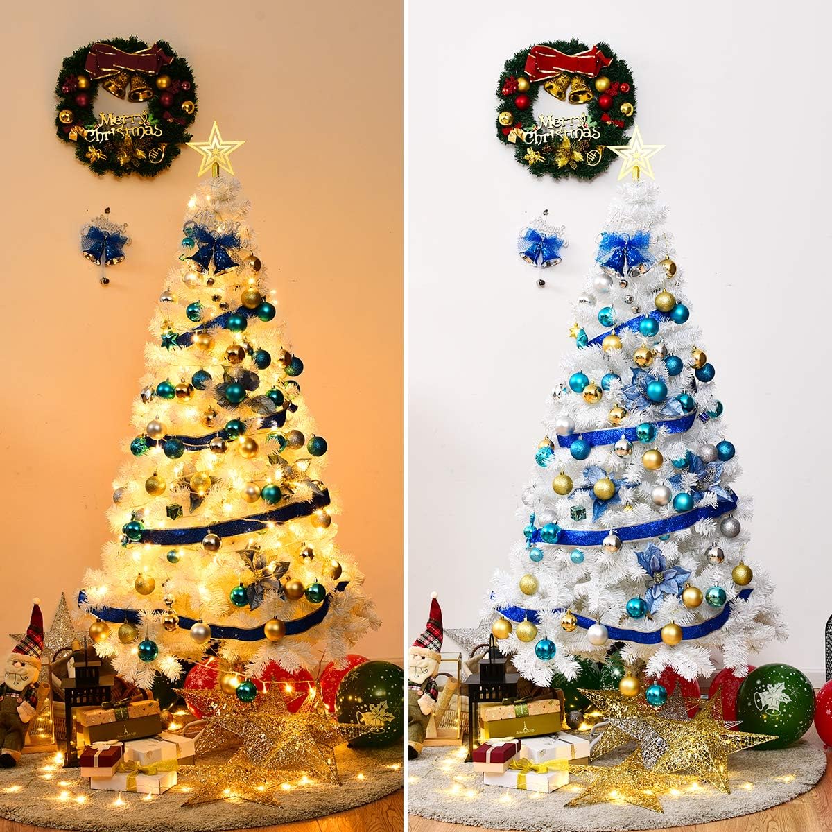 Sztuczna choinka 240 cm, z metalowym stojakiem, igły PCW, sztuczne drzewko bożonarodzeniowe, idealna do domu, biura, sklepu i hotelu, biała - 6