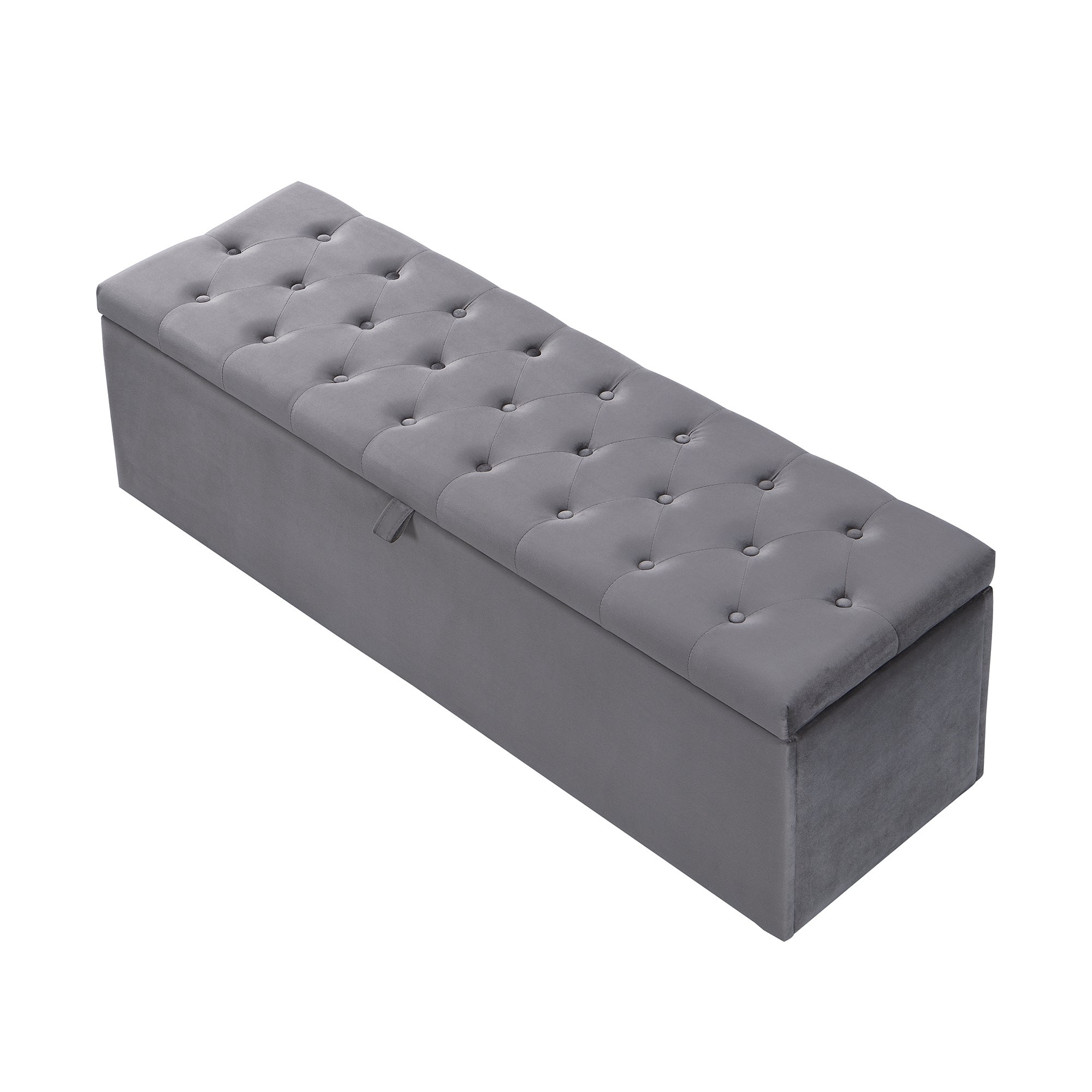 Ławka pokryta aksamitem, siedzisko wyściełane, taboret łóżkowy, ławka ze schowkiem, szara, 138 x 41 x 42 cm - 5