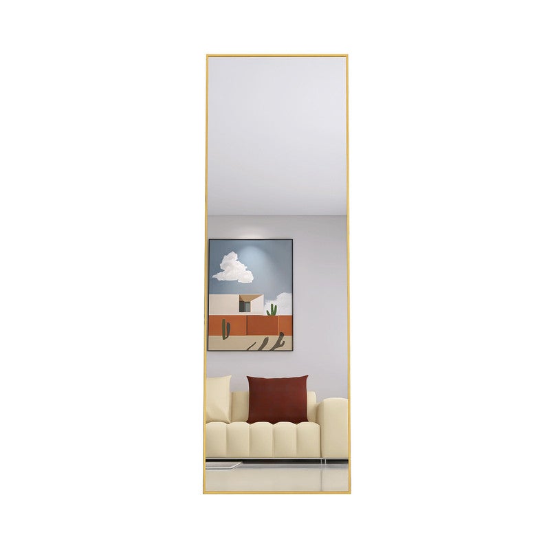 Miroir sur pied - Miroir chambre - Miroir rectangulaire - 162x53 cm - Verre trempé - Cadre en alliage d'aluminium - Doré - 8
